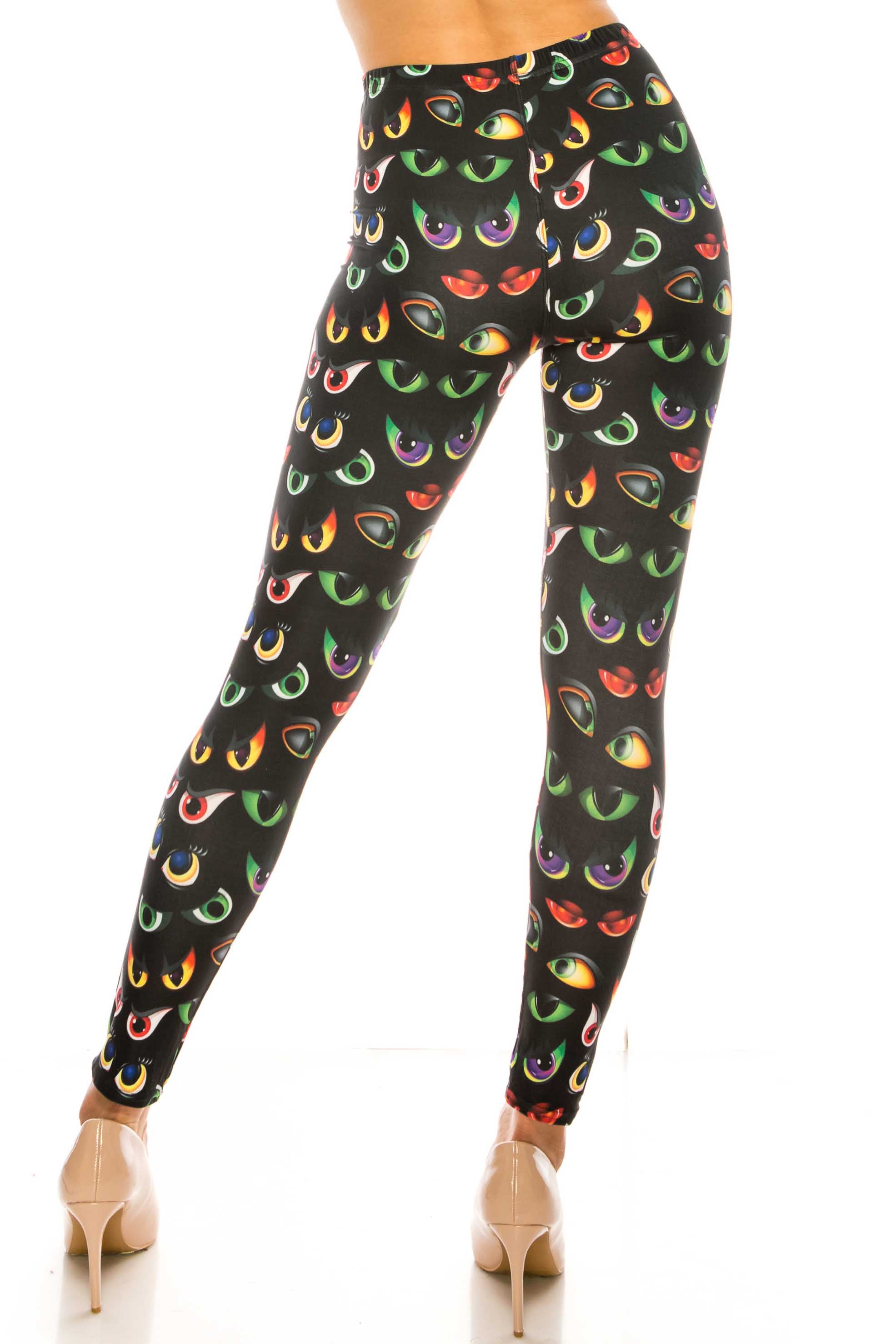 Creamy Soft Evil Cartoon Eyes Plus Size Leggings - USA Fashionâ„¢ (One Size Plus,Black)
