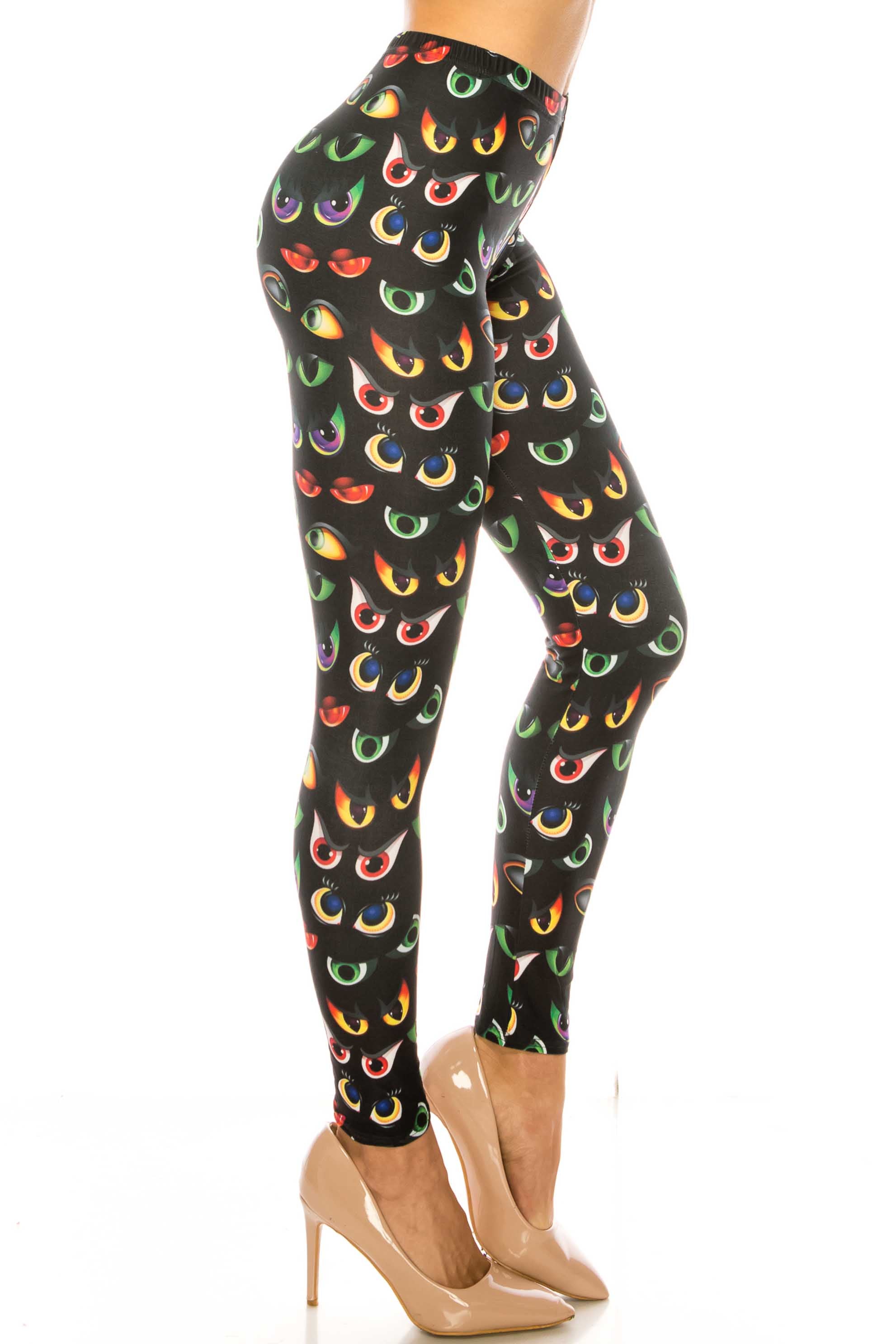 Creamy Soft Evil Cartoon Eyes Plus Size Leggings - USA Fashionâ„¢ (One Size Plus,Black)
