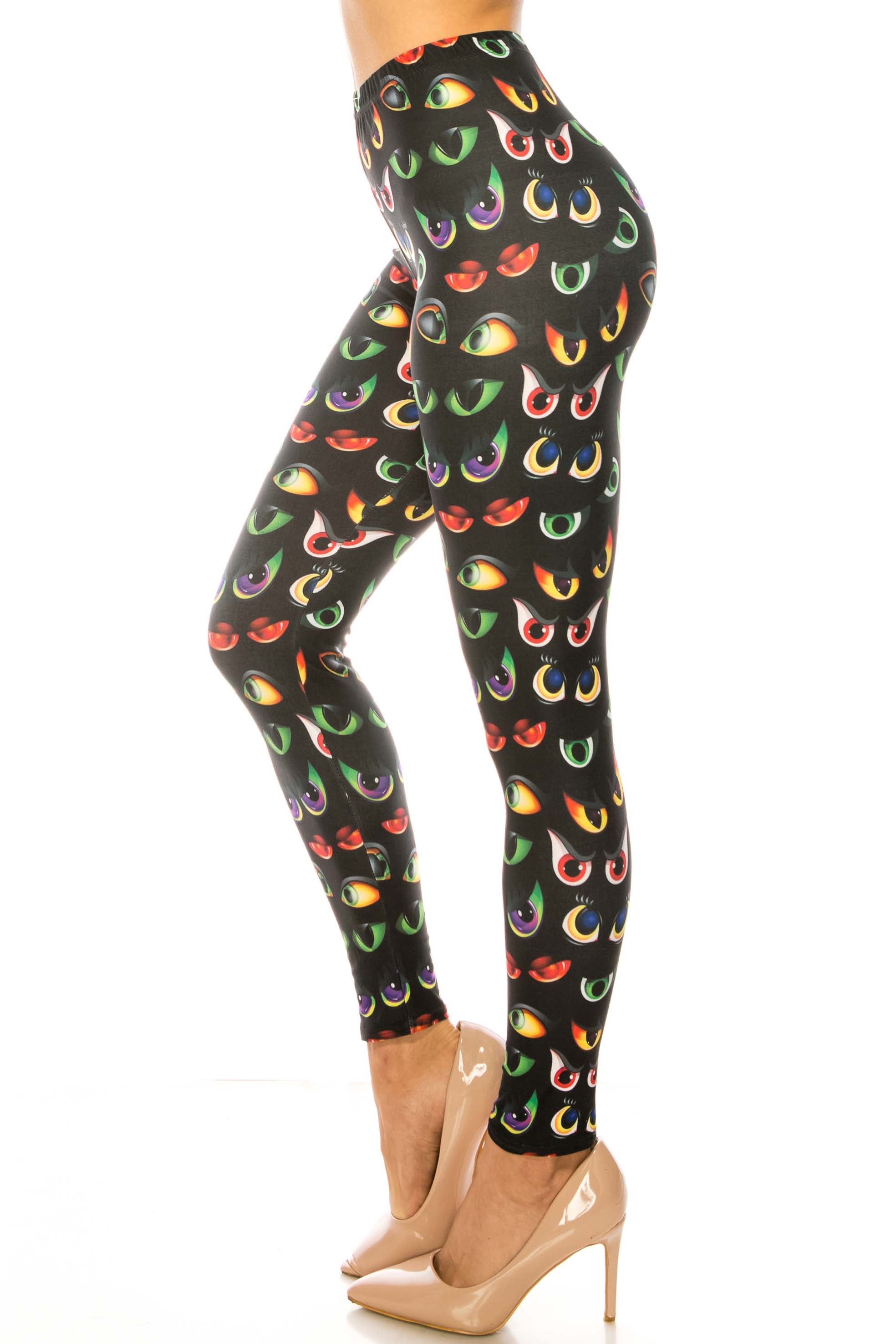 Creamy Soft Evil Cartoon Eyes Plus Size Leggings - USA Fashionâ„¢ (One Size Plus,Black)