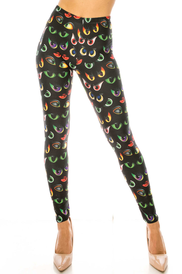 Creamy Soft Evil Cartoon Eyes Plus Size Leggings - USA Fashionâ„¢ (One Size Plus,Black)