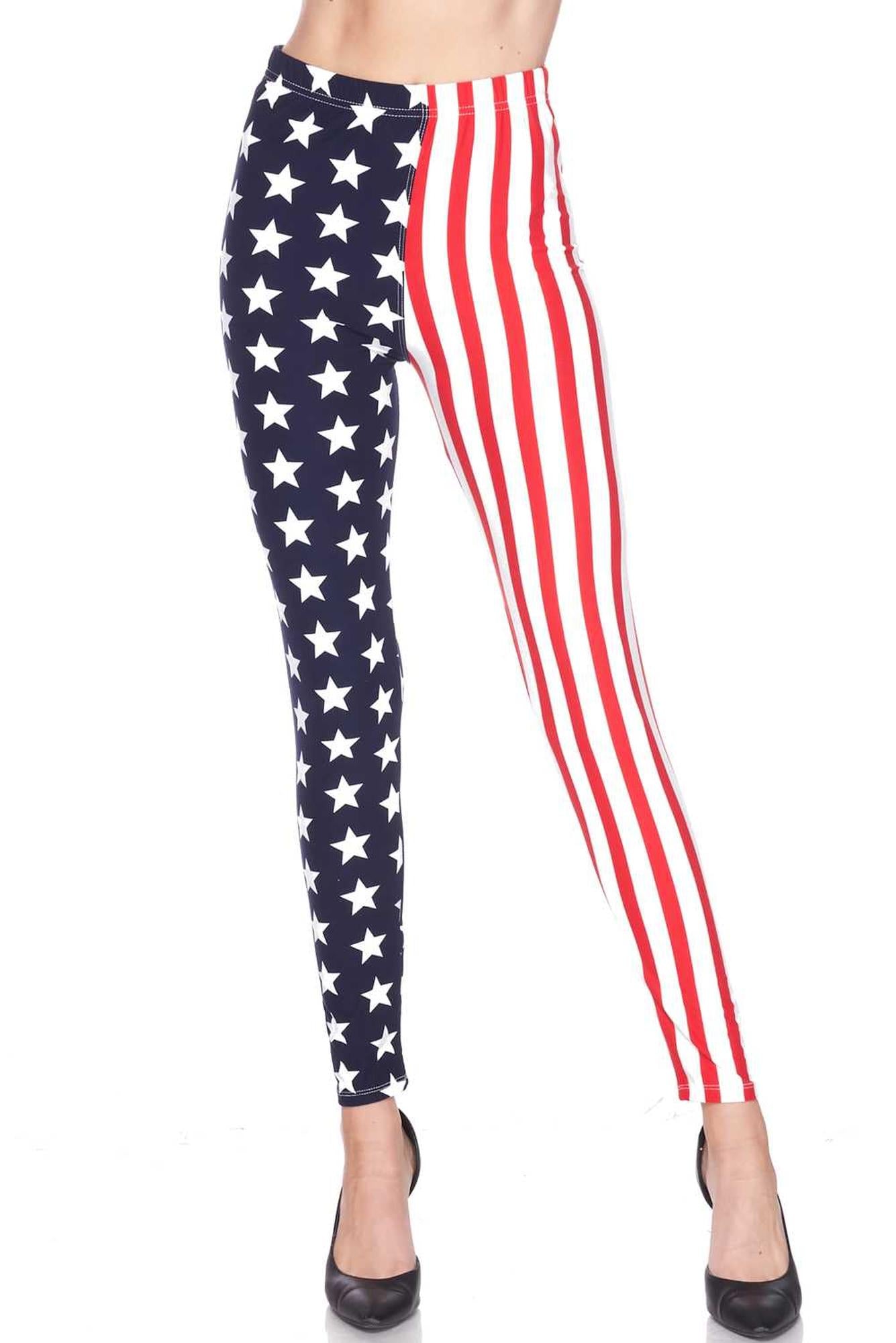 Buttery Soft USA Flag Plus Size Leggings (One Size Plus,Blue)