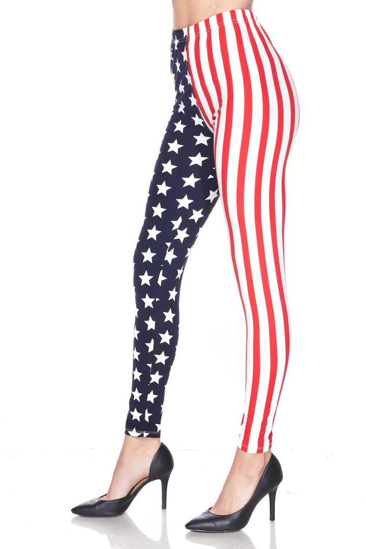 Buttery Soft USA Flag Plus Size Leggings (One Size Plus,Blue)