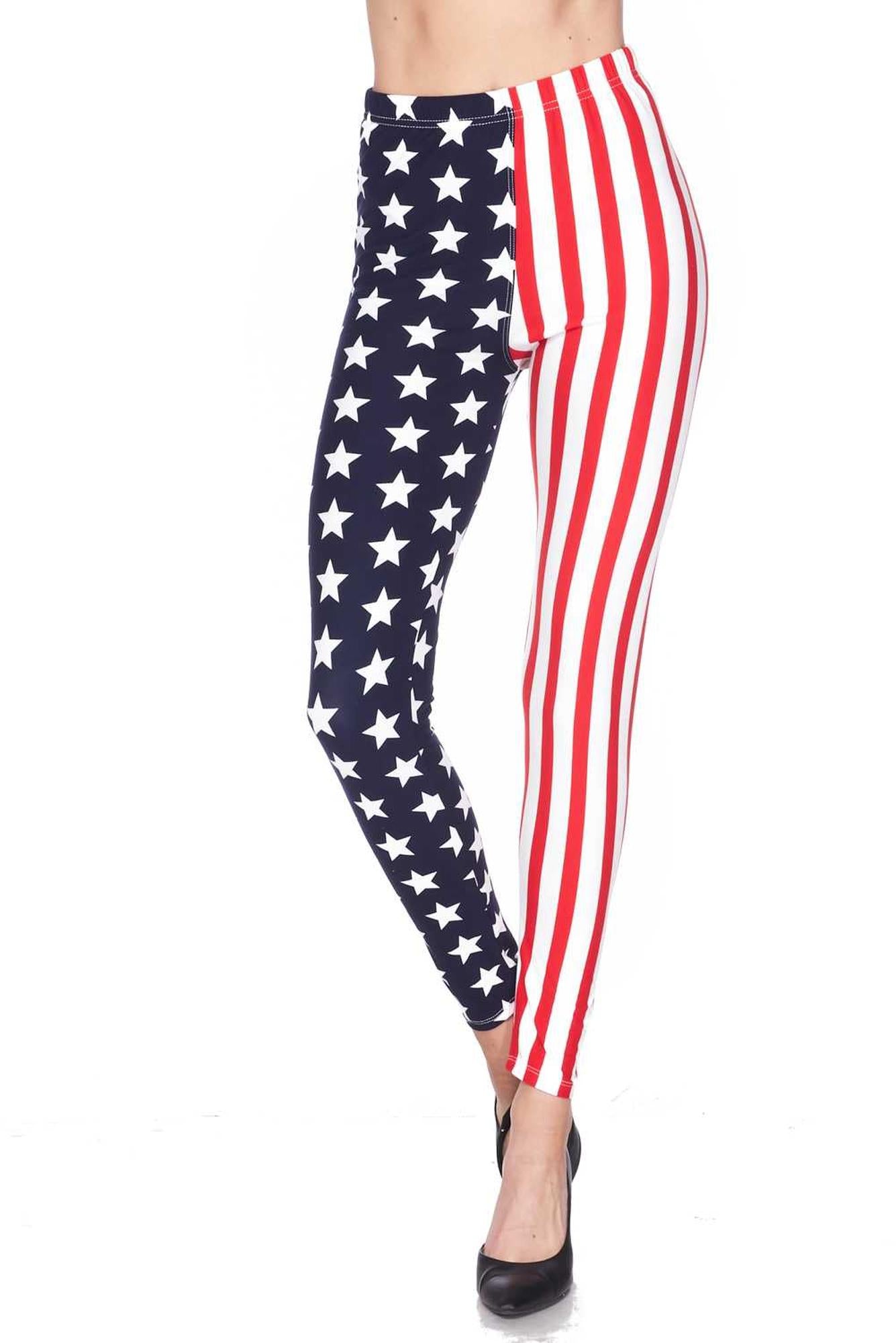 Buttery Soft USA Flag Plus Size Leggings (One Size Plus,Blue)