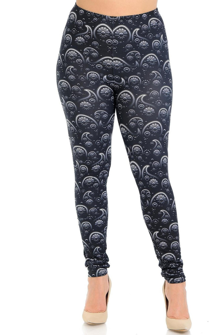 Plus Size - Creamy Soft Women's Laser Print Skin Smoothing Fashion Print Leggings - Fading Paisley