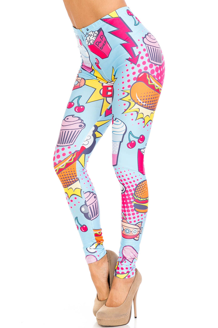 Creamy Soft Premium Women's Leggings Fast Food Comic Plus Size, High Rise, Stretchy & Breathable, Comfortable Fit - by USA Fashion