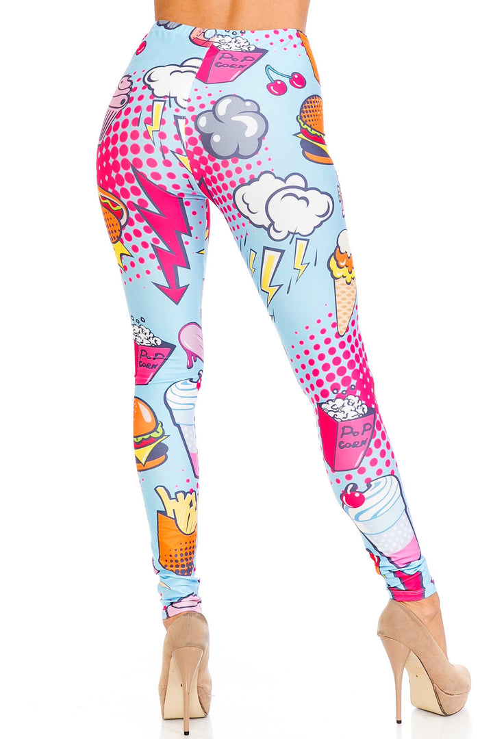 Creamy Soft Premium Women's Leggings Fast Food Comic Plus Size, High Rise, Stretchy & Breathable, Comfortable Fit - by USA Fashion