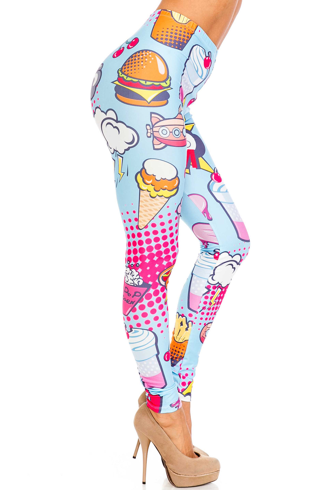 Creamy Soft Premium Women's Leggings Fast Food Comic Plus Size, High Rise, Stretchy & Breathable, Comfortable Fit - by USA Fashion