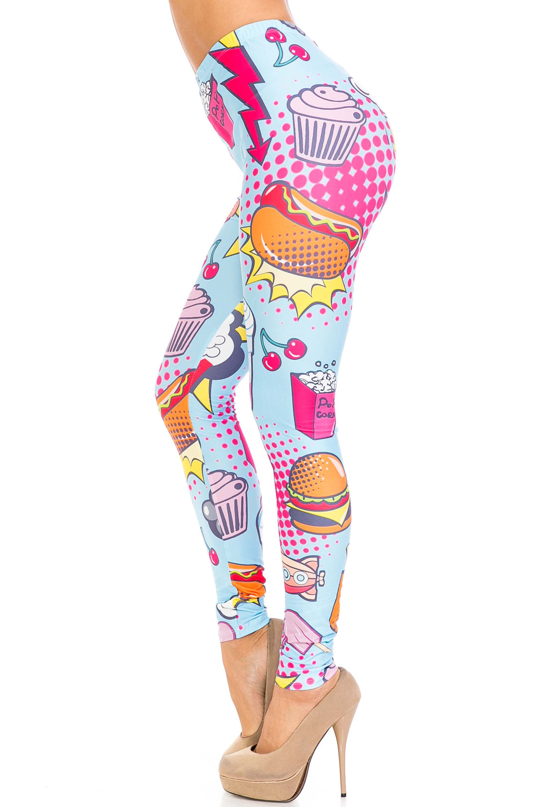 Creamy Soft Premium Women's Leggings Fast Food Comic Plus Size, High Rise, Stretchy & Breathable, Comfortable Fit - by USA Fashion