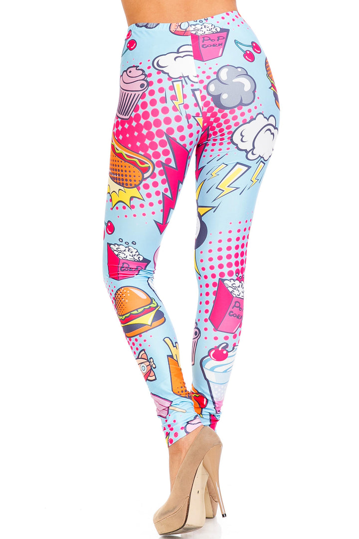 Creamy Soft Premium Women's Leggings Fast Food Comic Plus Size, High Rise, Stretchy & Breathable, Comfortable Fit - by USA Fashion