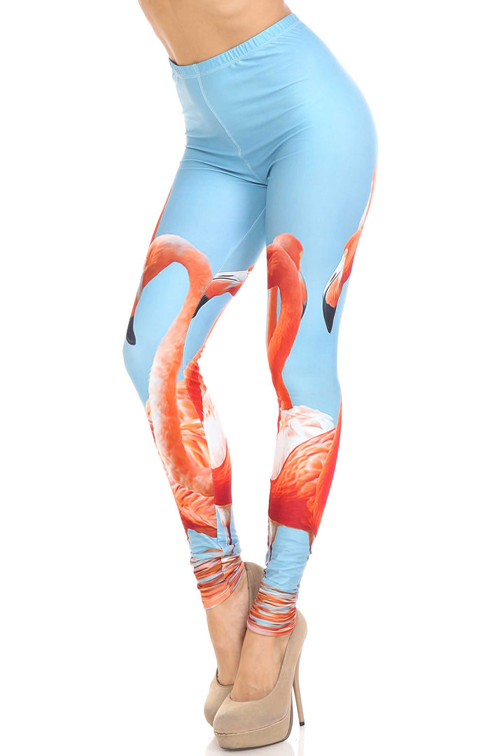 Creamy Soft Premium Women's Leggings Flamingo Plus Size, High Rise, Stretchy & Breathable, Comfortable Fit - by USA Fashion