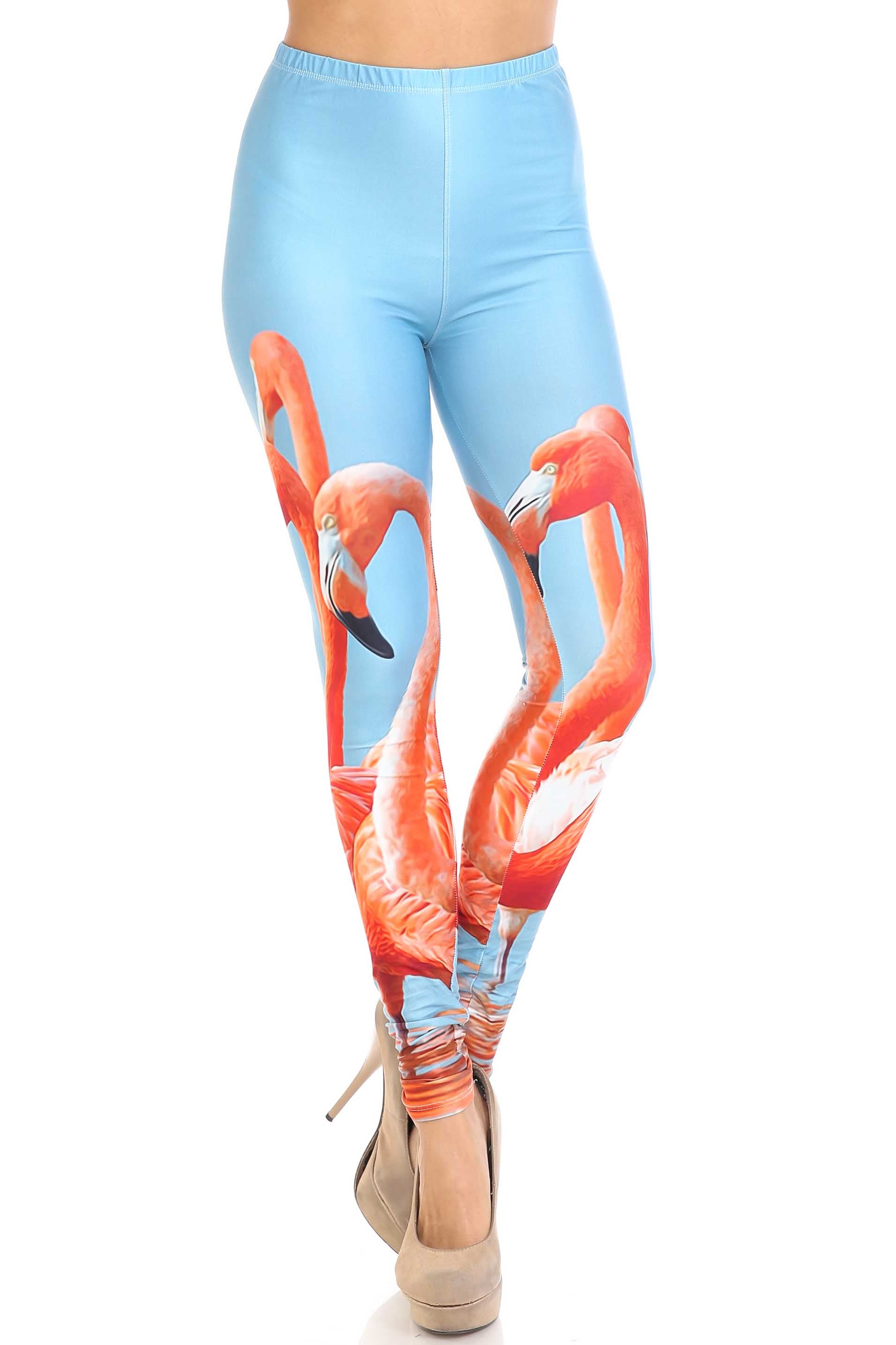 Creamy Soft Premium Women's Leggings Flamingo Plus Size, High Rise, Stretchy & Breathable, Comfortable Fit - by USA Fashion