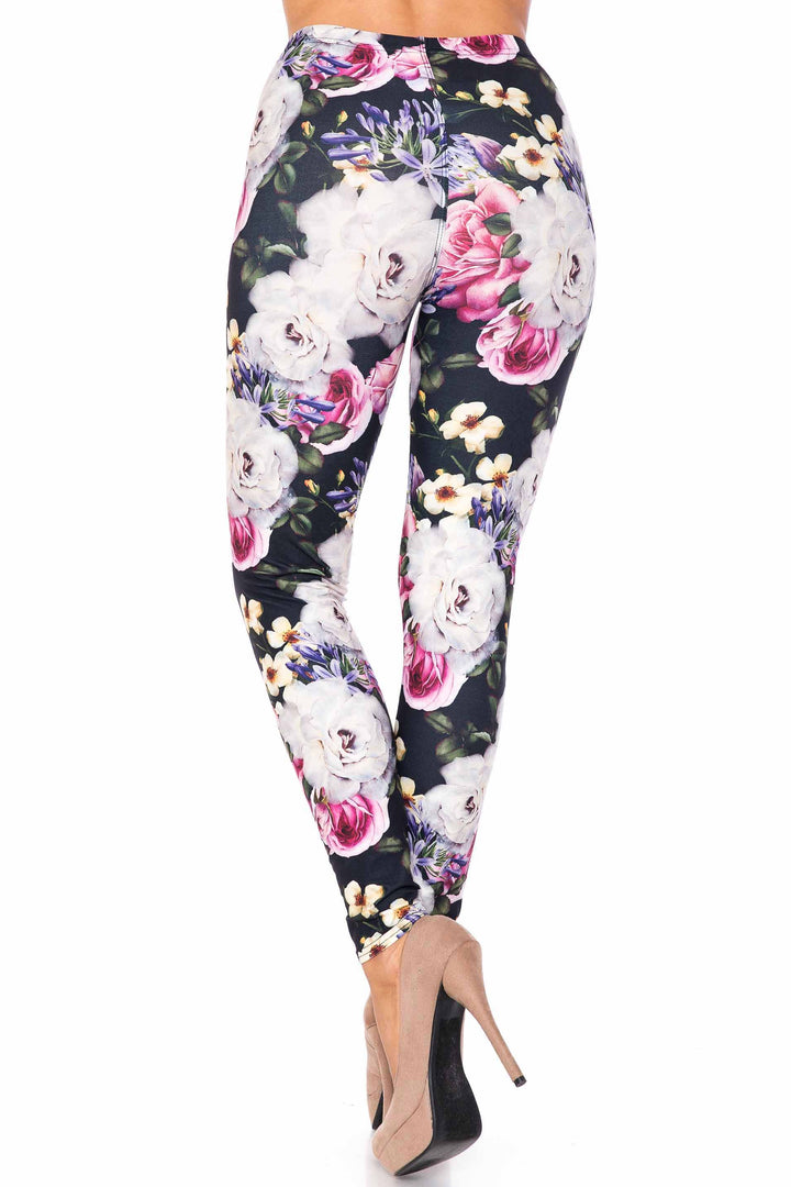 Creamy Soft Premium Women's Leggings Floral Garden Bouquet Plus Size, High Rise, Stretchy & Breathable, Comfortable Fit - by USA Fashion