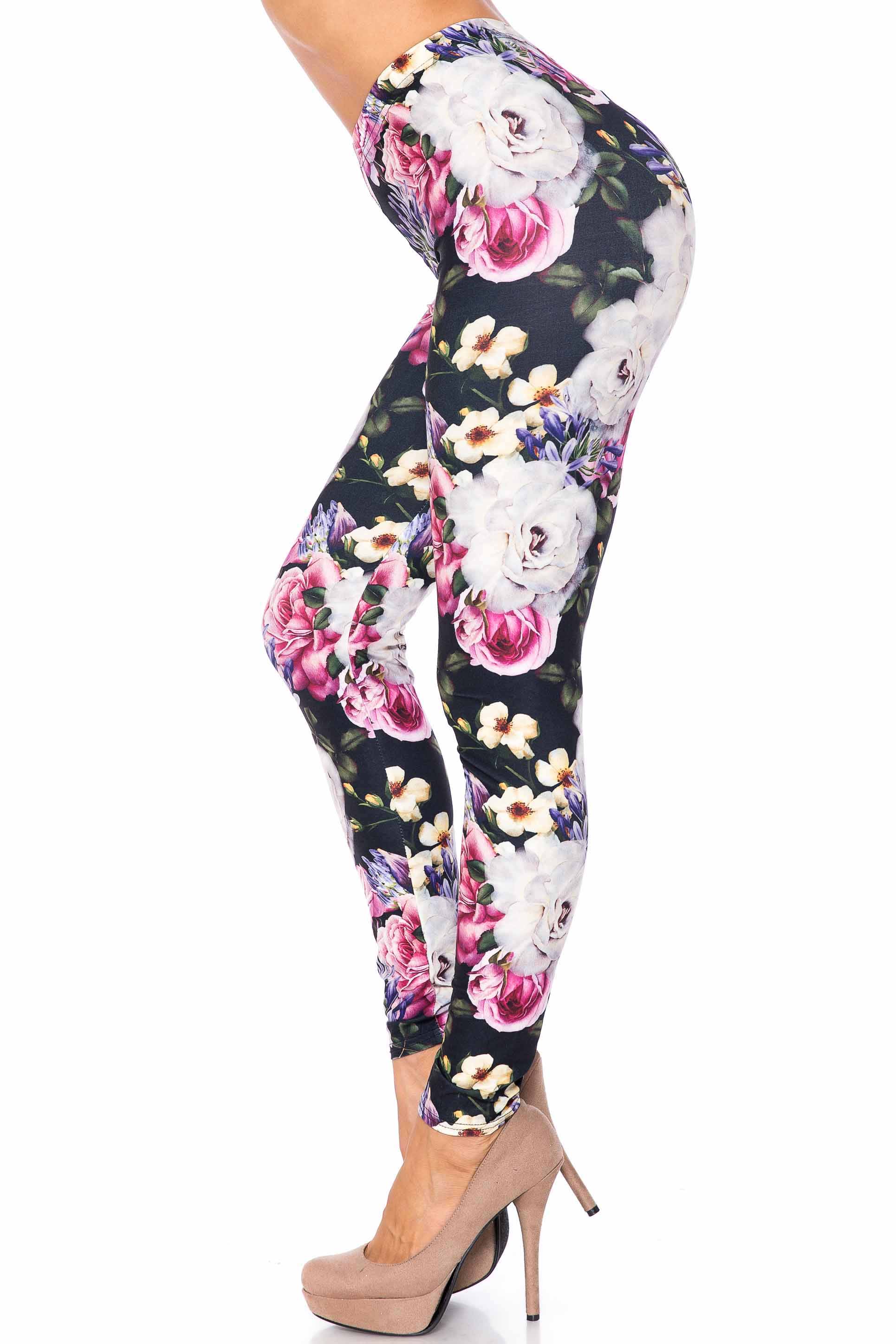 Creamy Soft Premium Women's Leggings Floral Garden Bouquet Plus Size, High Rise, Stretchy & Breathable, Comfortable Fit - by USA Fashion
