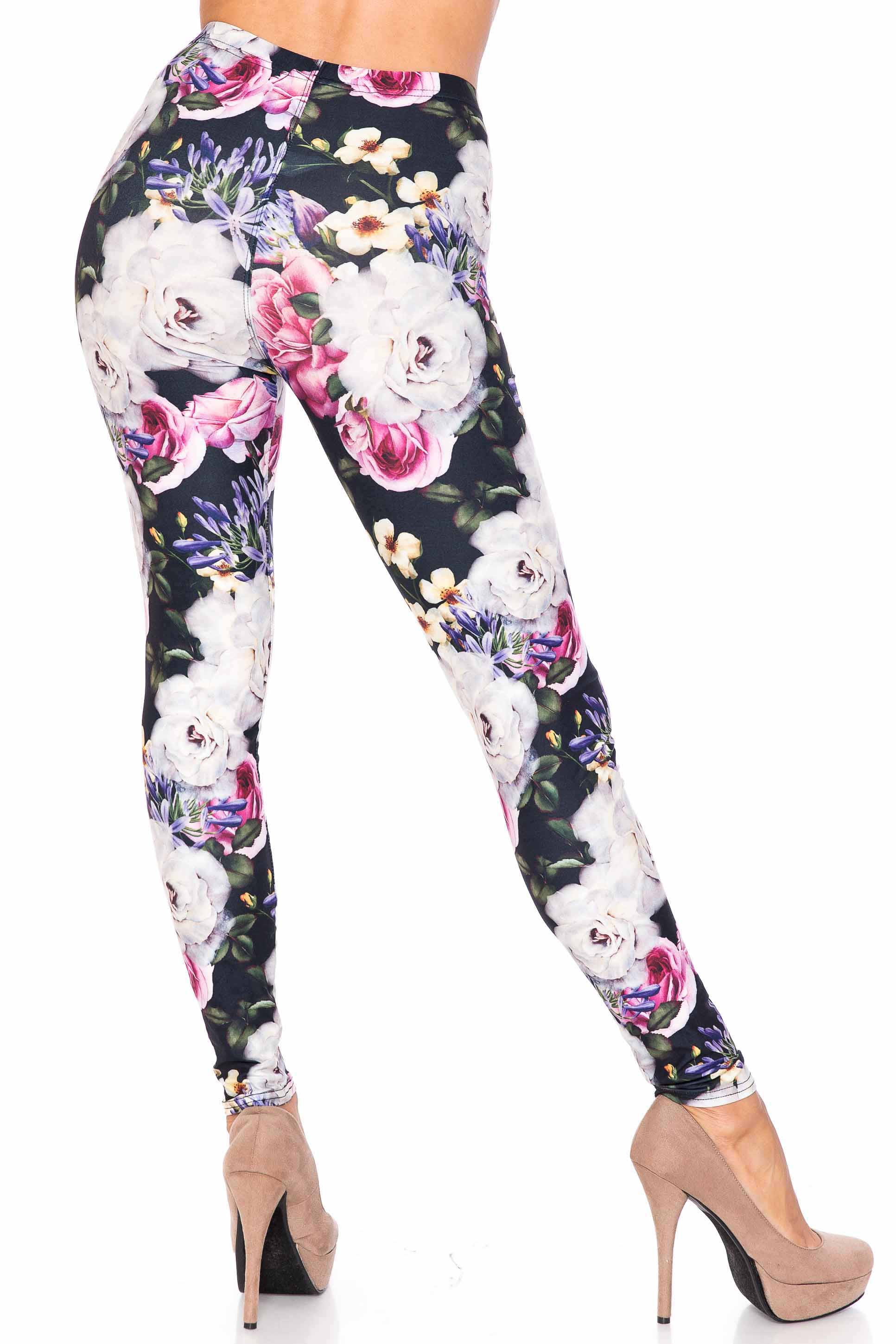 Creamy Soft Premium Women's Leggings Floral Garden Bouquet Plus Size, High Rise, Stretchy & Breathable, Comfortable Fit - by USA Fashion