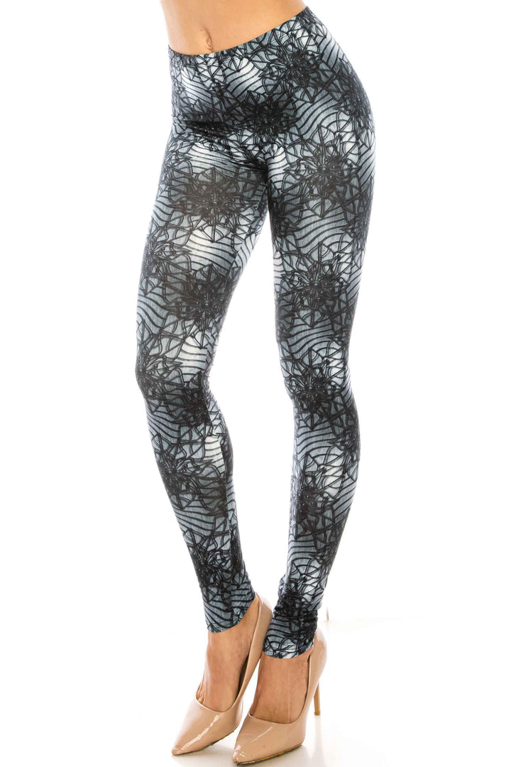 Creamy Soft Premium Women's Leggings 3D Floral Helix Plus Size, High Rise, Stretchy & Breathable, Comfortable Fit - by USA Fashion