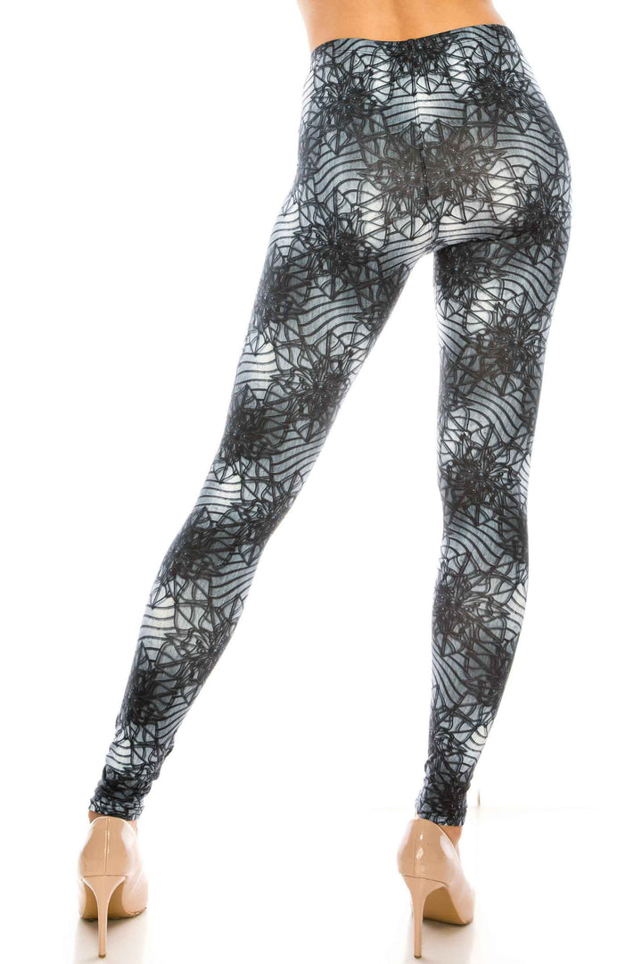 Creamy Soft Premium Women's Leggings 3D Floral Helix Plus Size, High Rise, Stretchy & Breathable, Comfortable Fit - by USA Fashion