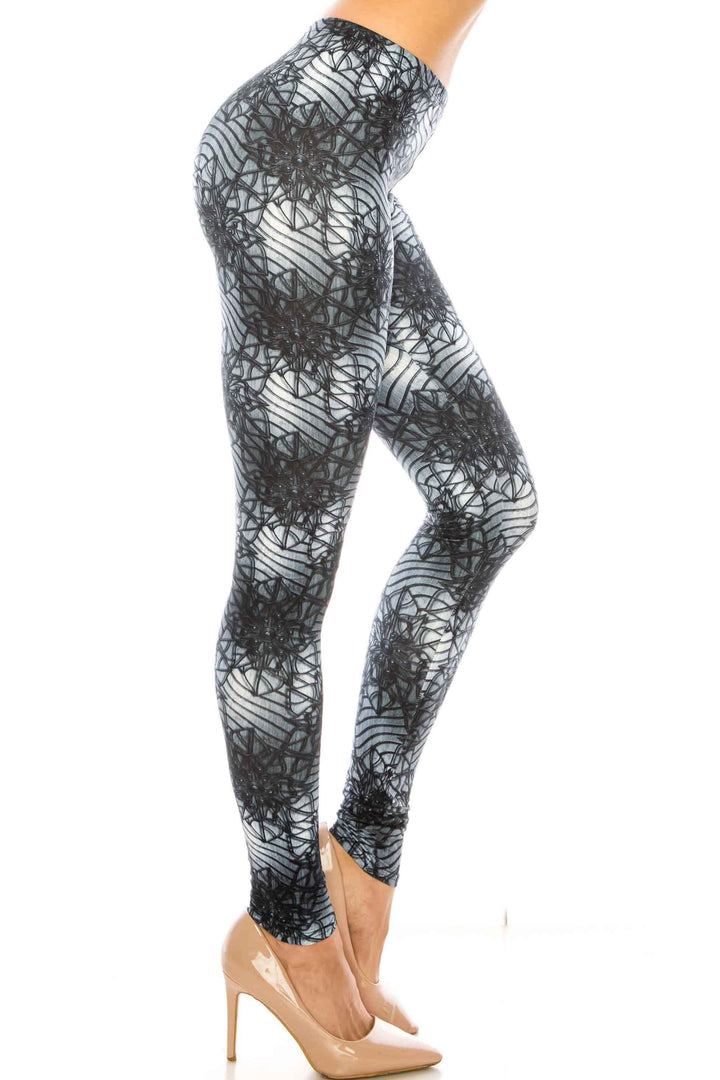 Creamy Soft Premium Women's Leggings 3D Floral Helix Plus Size, High Rise, Stretchy & Breathable, Comfortable Fit - by USA Fashion