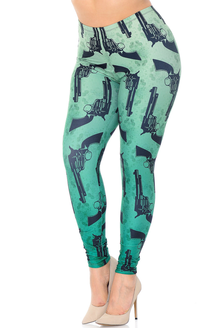 Creamy Soft Premium Women's Leggings Ombre Green Guns Plus Size, High Rise, Stretchy & Breathable, Comfortable Fit - by USA Fashion
