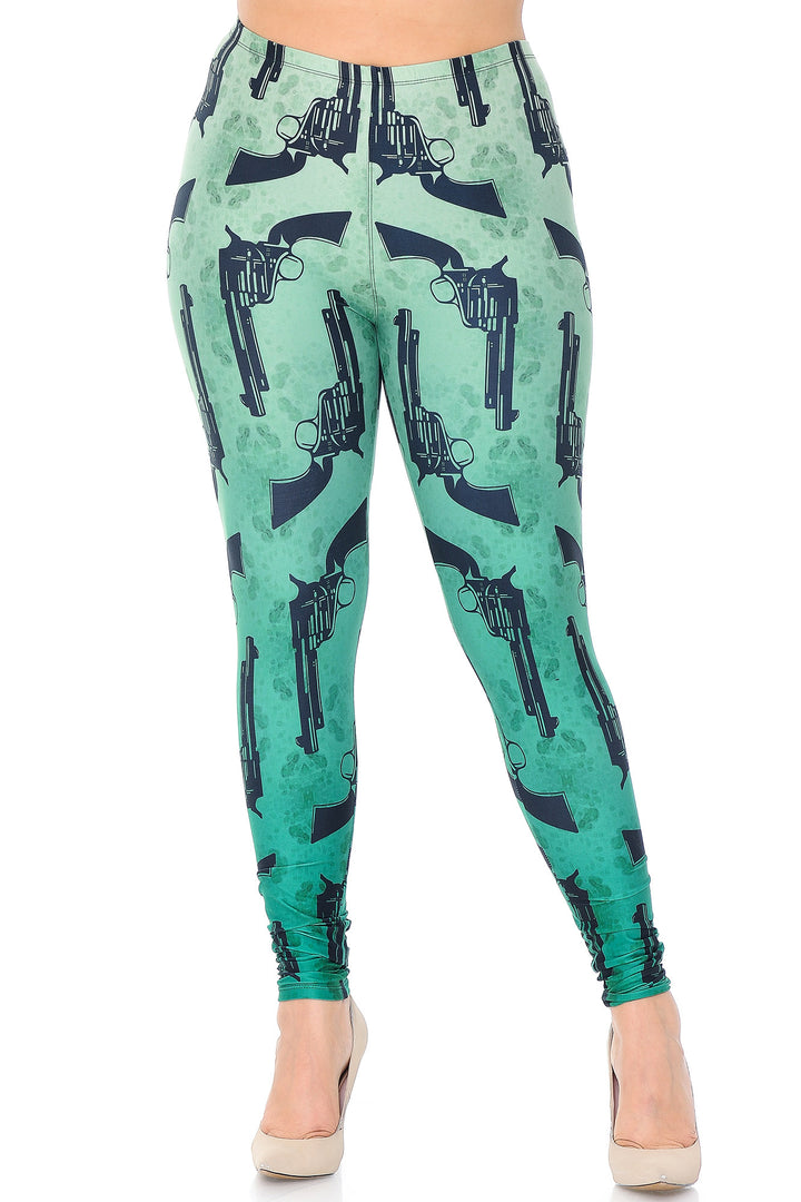 Creamy Soft Premium Women's Leggings Ombre Green Guns Plus Size, High Rise, Stretchy & Breathable, Comfortable Fit - by USA Fashion