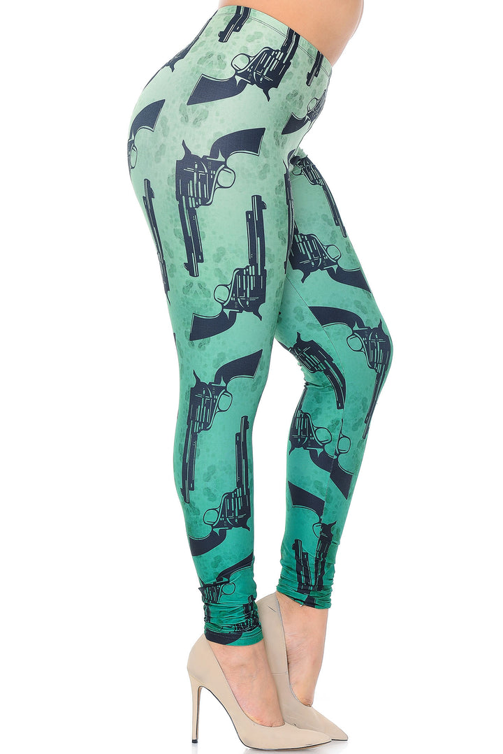 Creamy Soft Premium Women's Leggings Ombre Green Guns Plus Size, High Rise, Stretchy & Breathable, Comfortable Fit - by USA Fashion