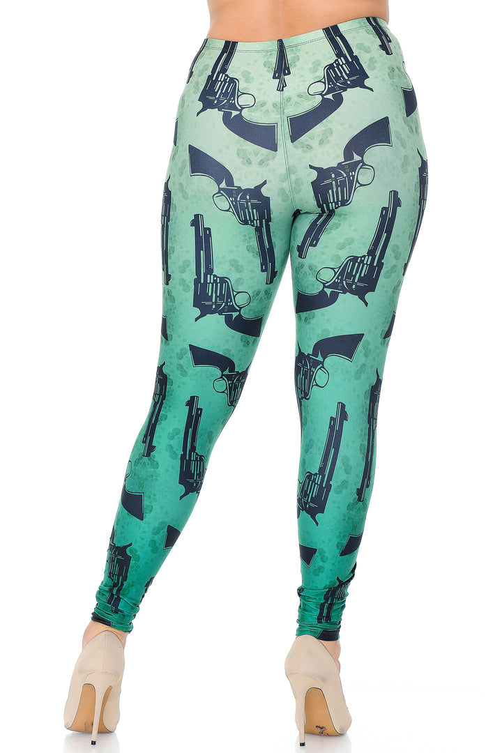 Creamy Soft Premium Women's Leggings Ombre Green Guns Plus Size, High Rise, Stretchy & Breathable, Comfortable Fit - by USA Fashion