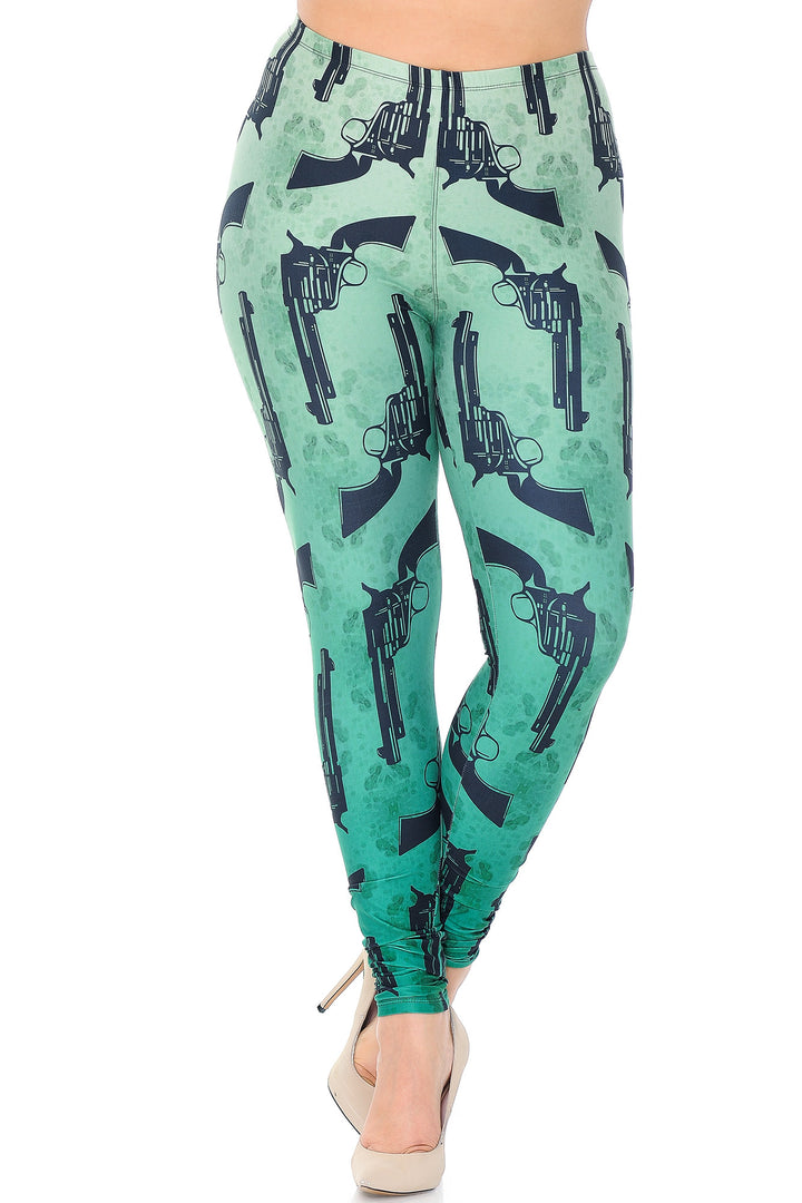 Creamy Soft Premium Women's Leggings Ombre Green Guns Plus Size, High Rise, Stretchy & Breathable, Comfortable Fit - by USA Fashion