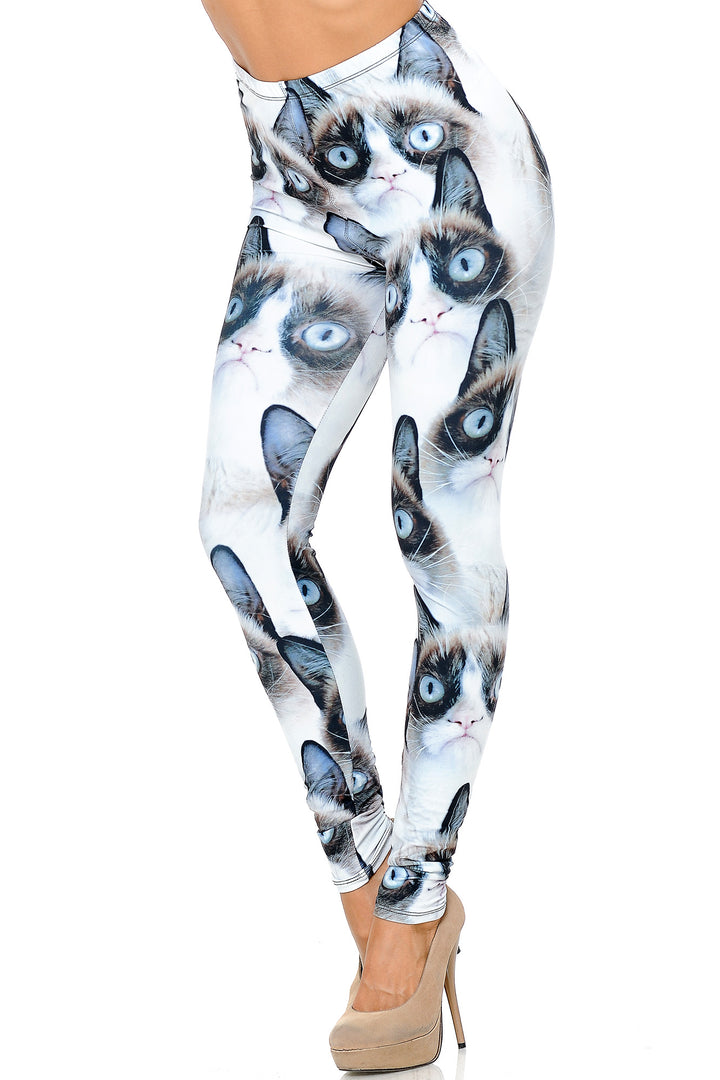 Creamy Soft Premium Women's Leggings Grumpy Cat Plus Size, High Rise, Stretchy & Breathable, Comfortable Fit - by USA Fashion