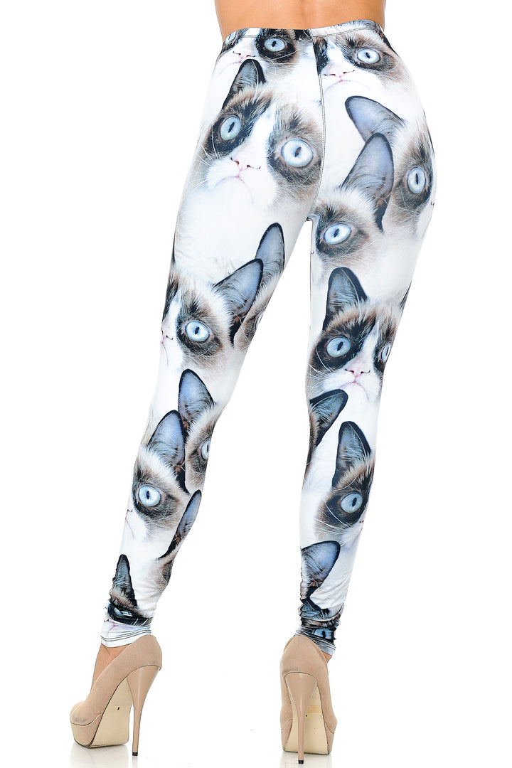Creamy Soft Premium Women's Leggings Grumpy Cat Plus Size, High Rise, Stretchy & Breathable, Comfortable Fit - by USA Fashion