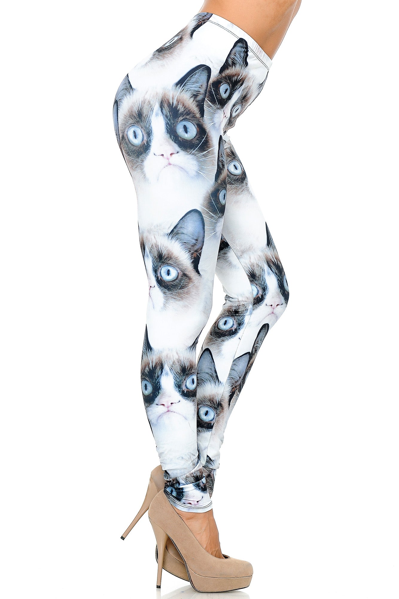 Creamy Soft Premium Women's Leggings Grumpy Cat Plus Size, High Rise, Stretchy & Breathable, Comfortable Fit - by USA Fashion