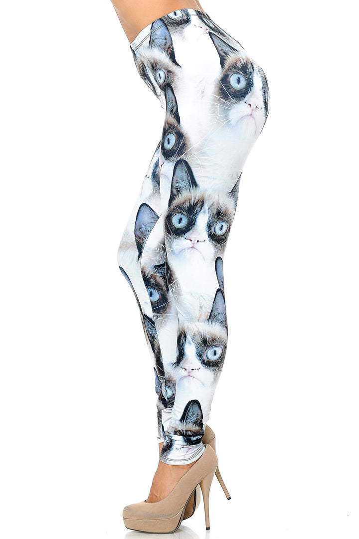Creamy Soft Premium Women's Leggings Grumpy Cat Plus Size, High Rise, Stretchy & Breathable, Comfortable Fit - by USA Fashion