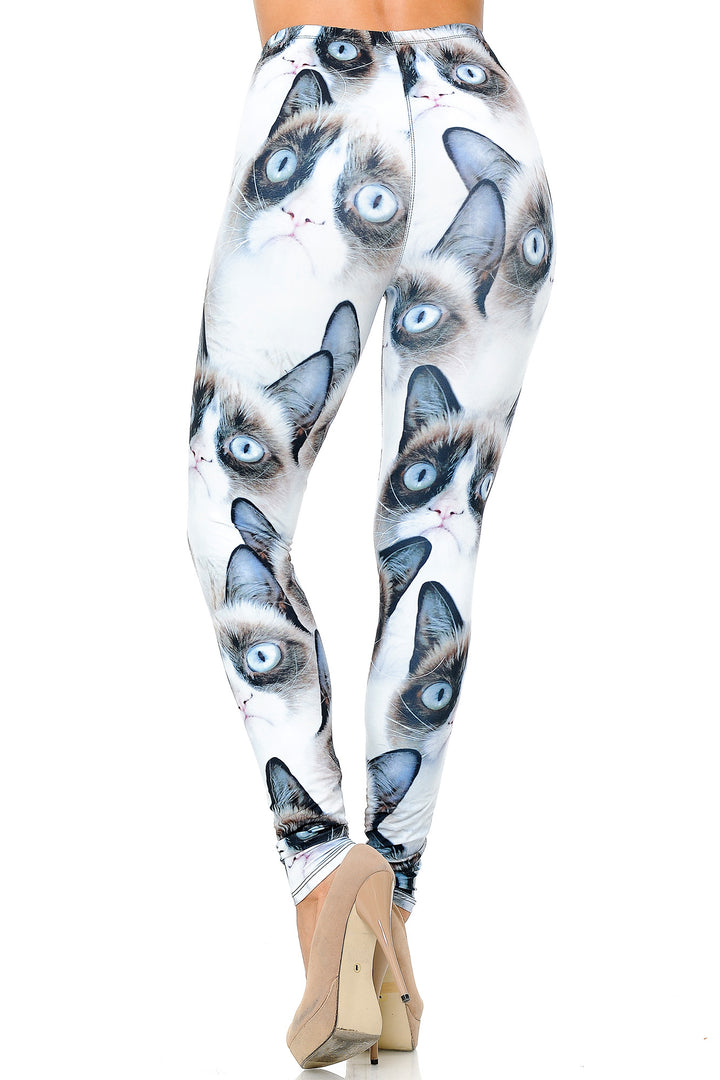 Creamy Soft Premium Women's Leggings Grumpy Cat Plus Size, High Rise, Stretchy & Breathable, Comfortable Fit - by USA Fashion