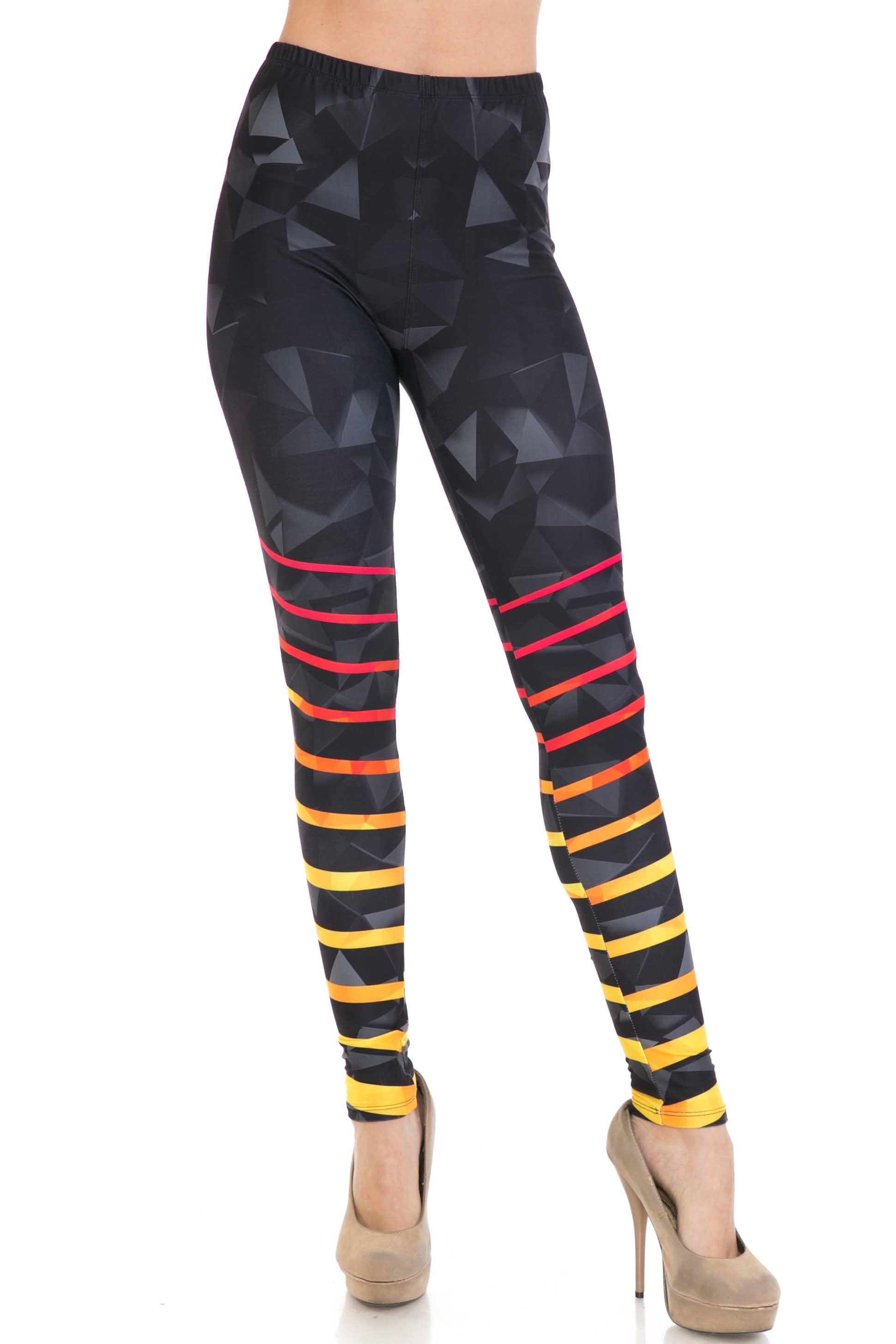 Plus Size - Creamy Soft Women's Laser Print Skin Smoothing Fashion Print Leggings - 3D Harmonic Angles