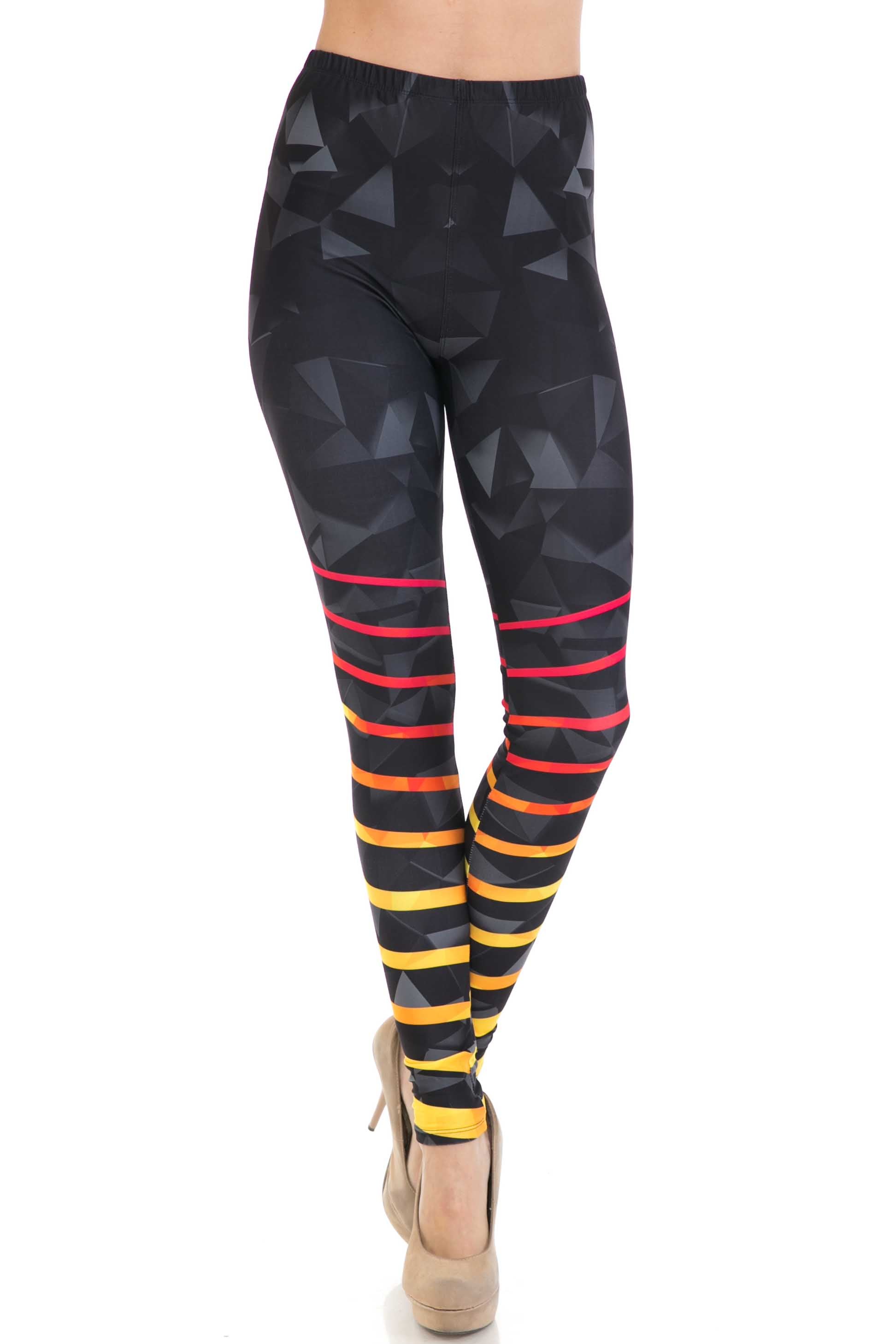 Plus Size - Creamy Soft Women's Laser Print Skin Smoothing Fashion Print Leggings - 3D Harmonic Angles