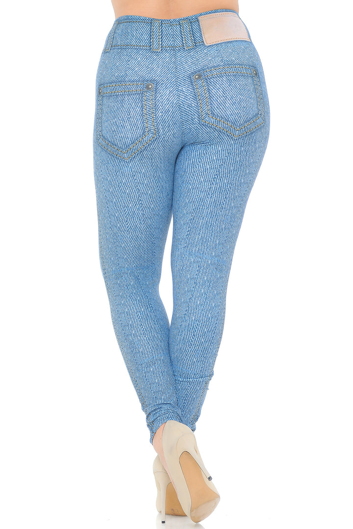 Creamy Soft Premium Women's Leggings Beautiful Blue Jean Plus Size, High Rise, Stretchy & Breathable, Comfortable Fit - by USA Fashion