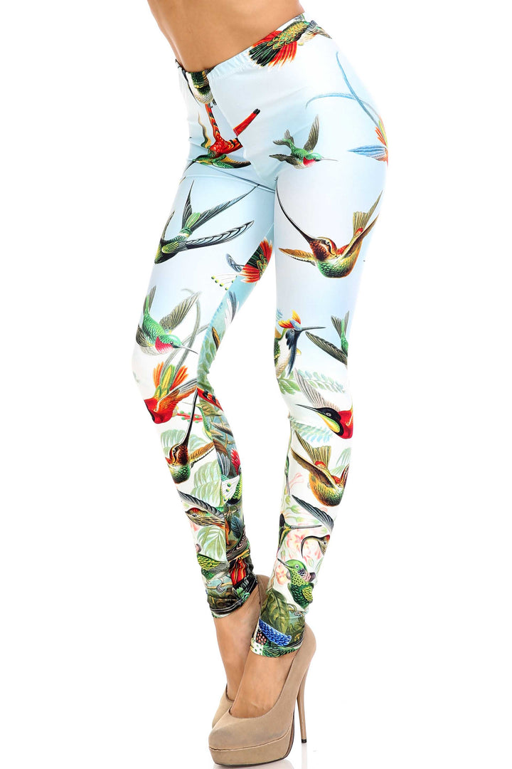 Creamy Soft Premium Women's Leggings Happy Hummingbirds Plus Size, High Rise, Stretchy & Breathable, Comfortable Fit - by USA Fashion