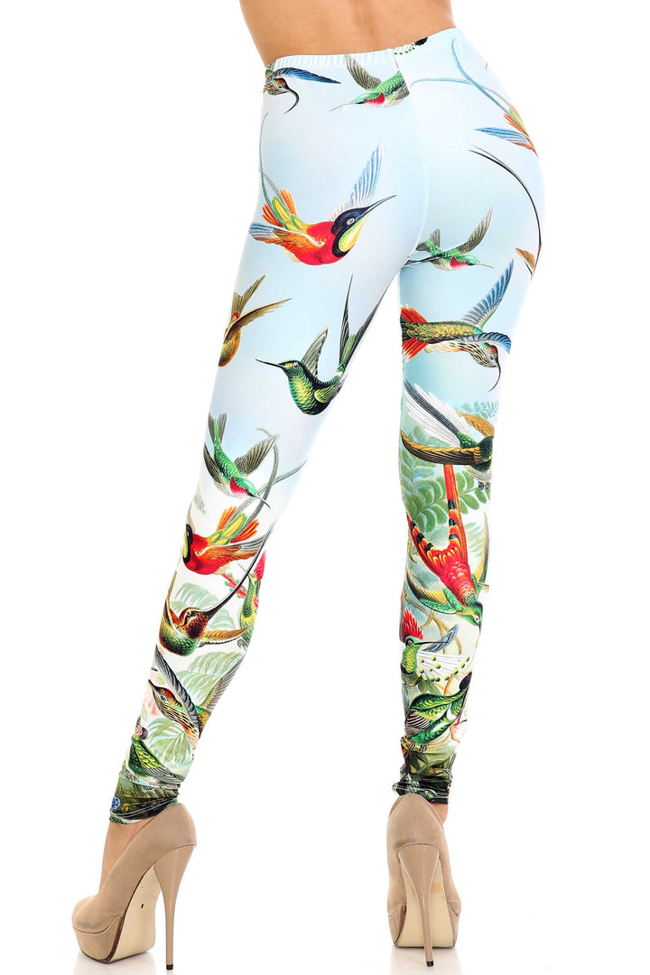 Creamy Soft Premium Women's Leggings Happy Hummingbirds Plus Size, High Rise, Stretchy & Breathable, Comfortable Fit - by USA Fashion