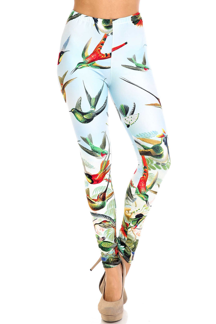 Creamy Soft Premium Women's Leggings Happy Hummingbirds Plus Size, High Rise, Stretchy & Breathable, Comfortable Fit - by USA Fashion