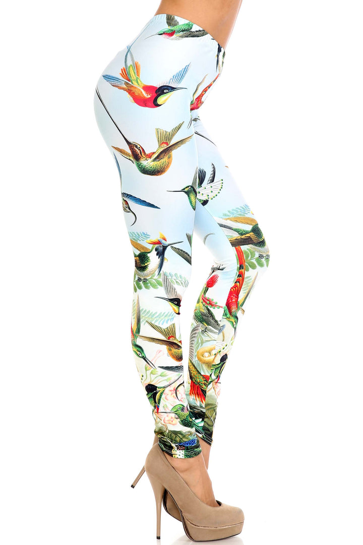 Creamy Soft Premium Women's Leggings Happy Hummingbirds Plus Size, High Rise, Stretchy & Breathable, Comfortable Fit - by USA Fashion
