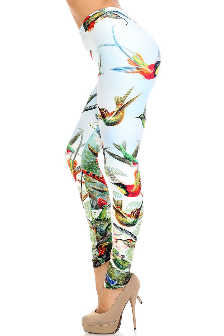 Creamy Soft Premium Women's Leggings Happy Hummingbirds Plus Size, High Rise, Stretchy & Breathable, Comfortable Fit - by USA Fashion