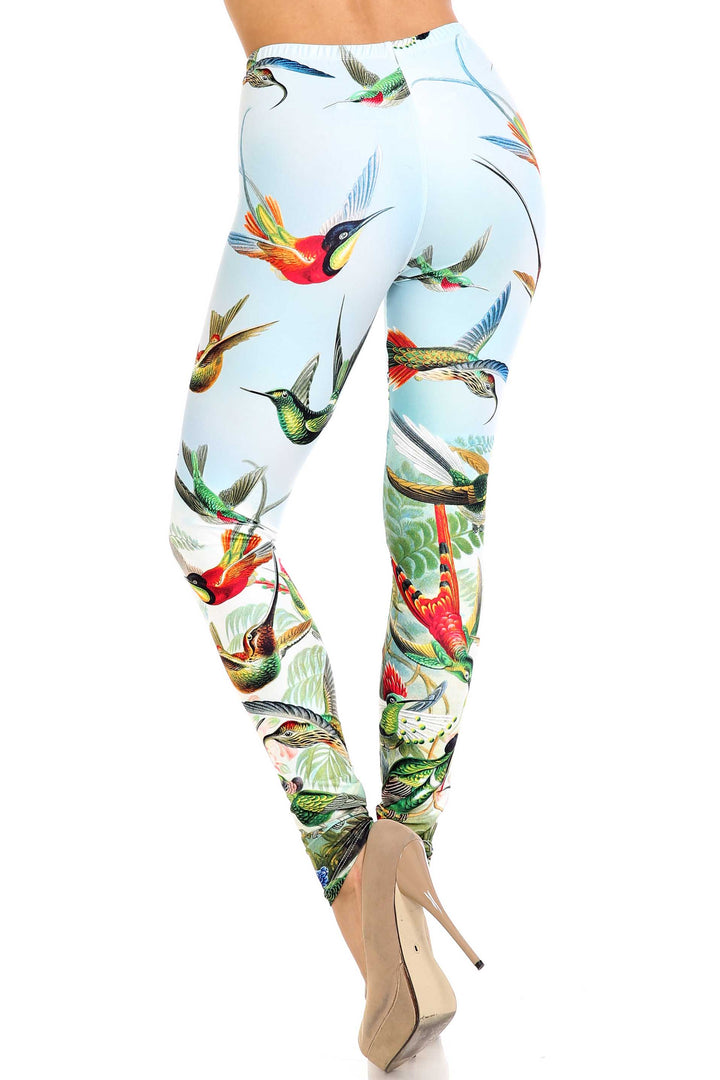 Creamy Soft Premium Women's Leggings Happy Hummingbirds Plus Size, High Rise, Stretchy & Breathable, Comfortable Fit - by USA Fashion