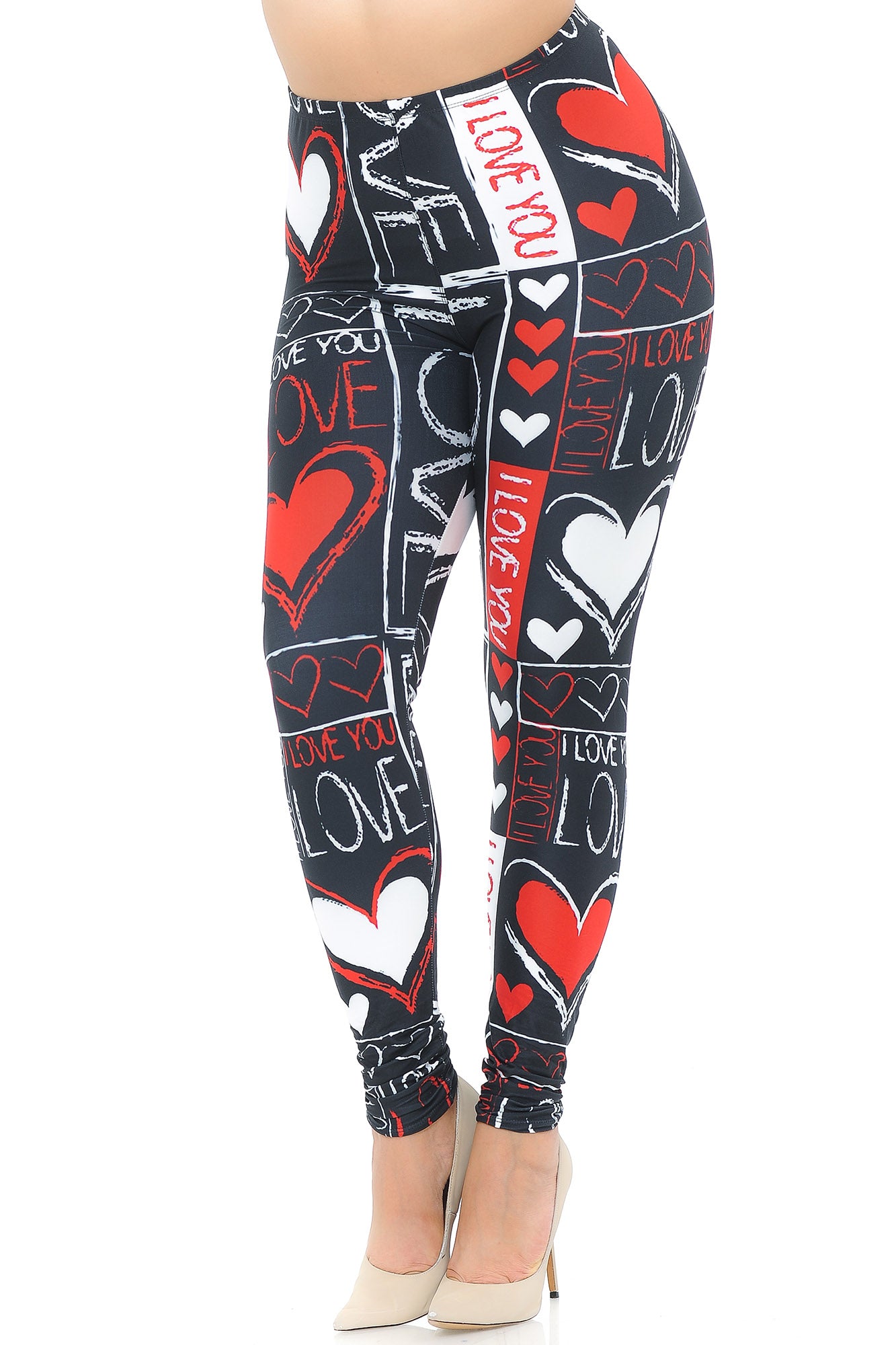 Plus Size - Creamy Soft Women's Laser Print Skin Smoothing Fashion Print Leggings - Heart and Love