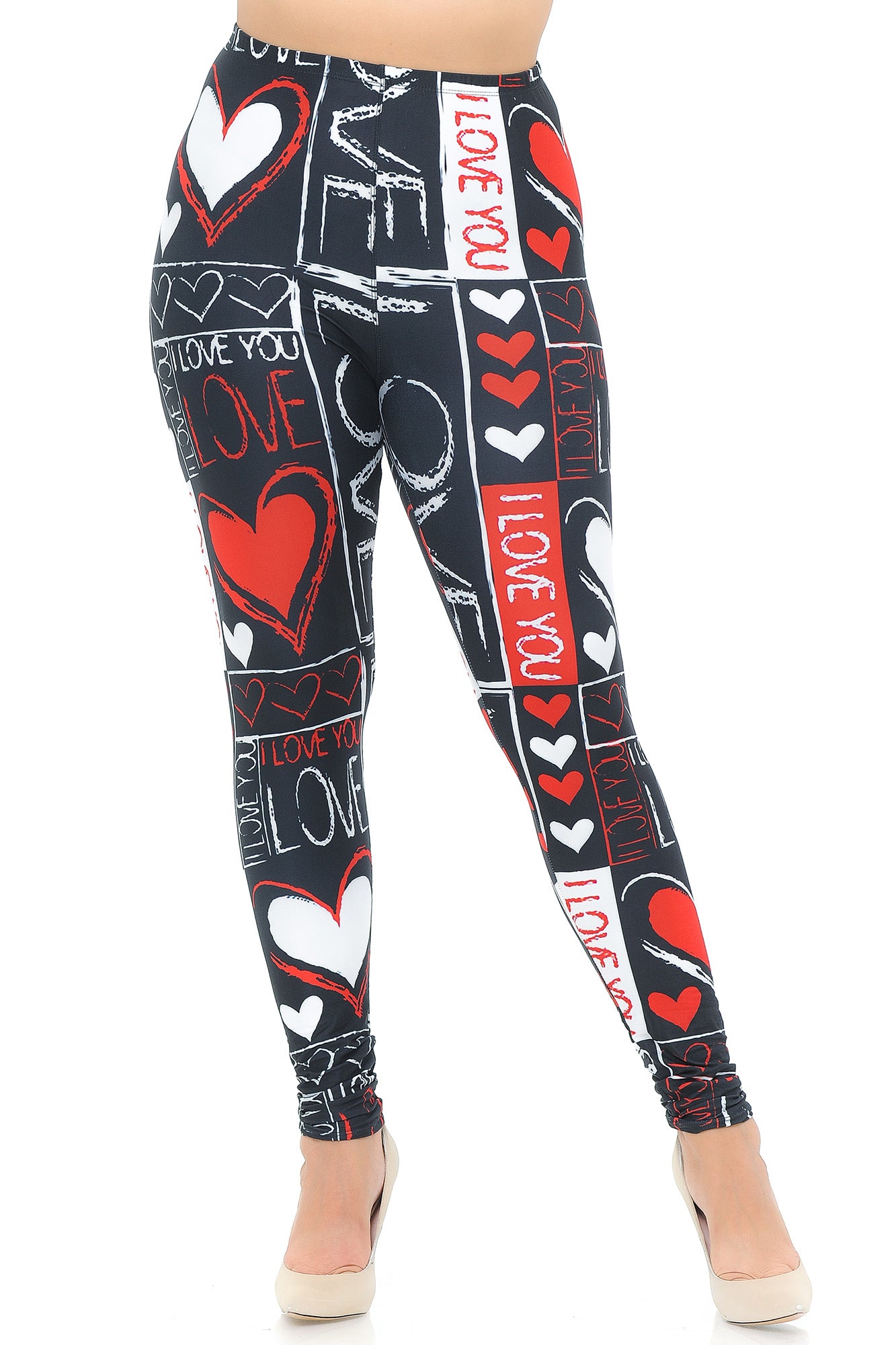 Plus Size - Creamy Soft Women's Laser Print Skin Smoothing Fashion Print Leggings - Heart and Love