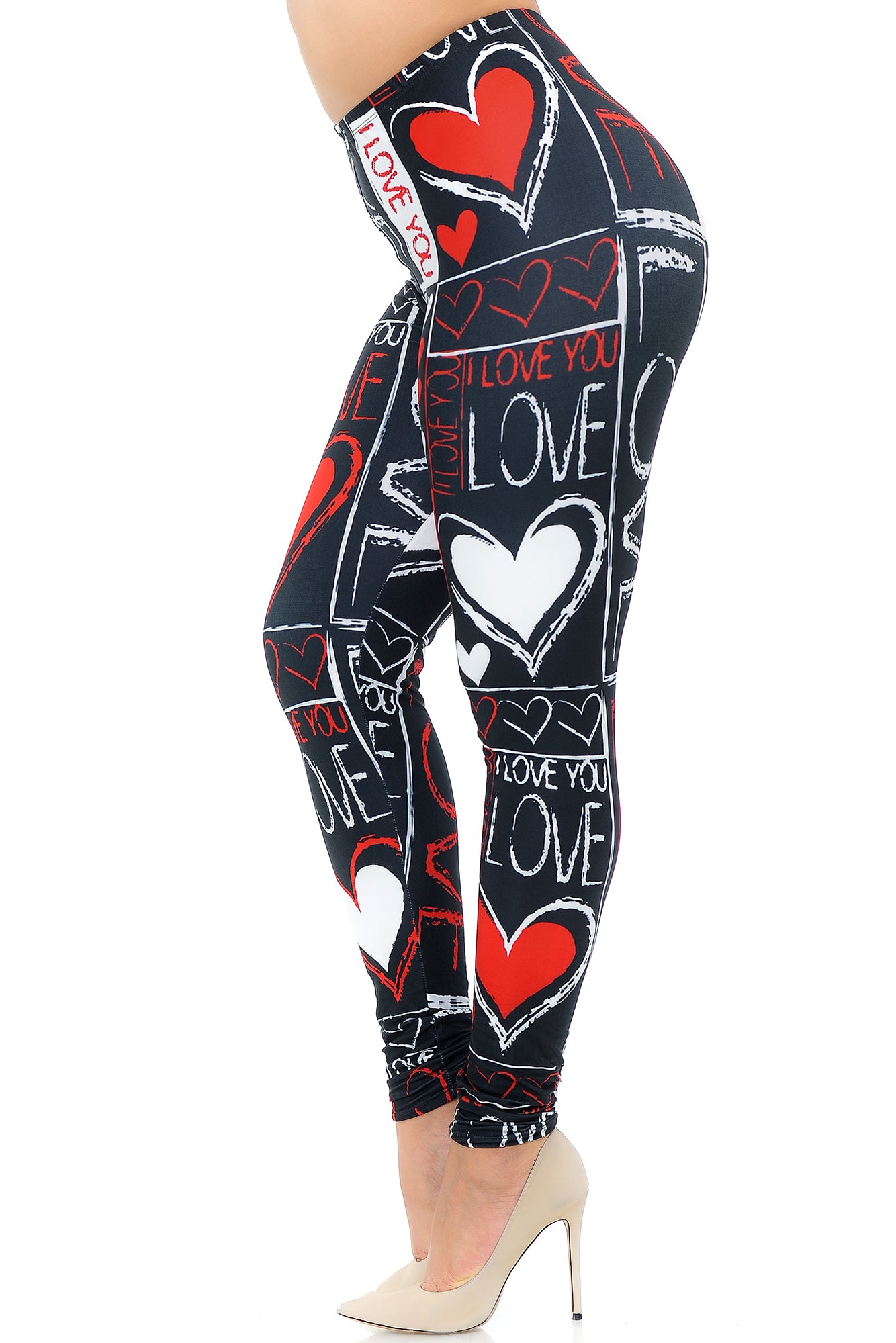 Plus Size - Creamy Soft Women's Laser Print Skin Smoothing Fashion Print Leggings - Heart and Love