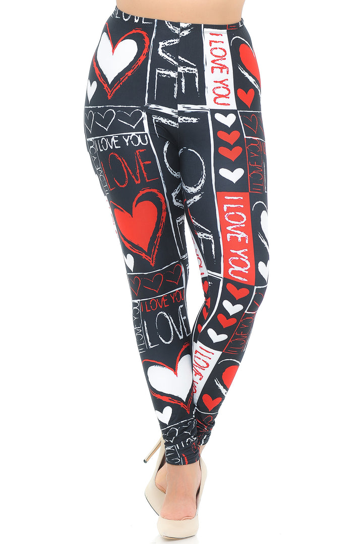 Plus Size - Creamy Soft Women's Laser Print Skin Smoothing Fashion Print Leggings - Heart and Love