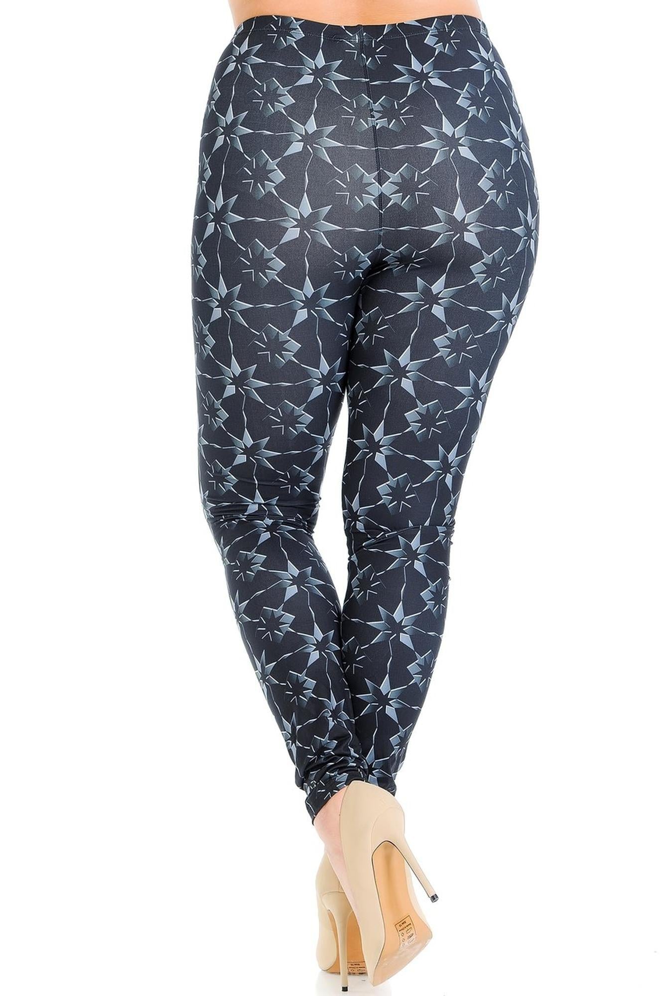 Plus Size - Creamy Soft Women's Laser Print Skin Smoothing Fashion Print Leggings - Metallic Stars