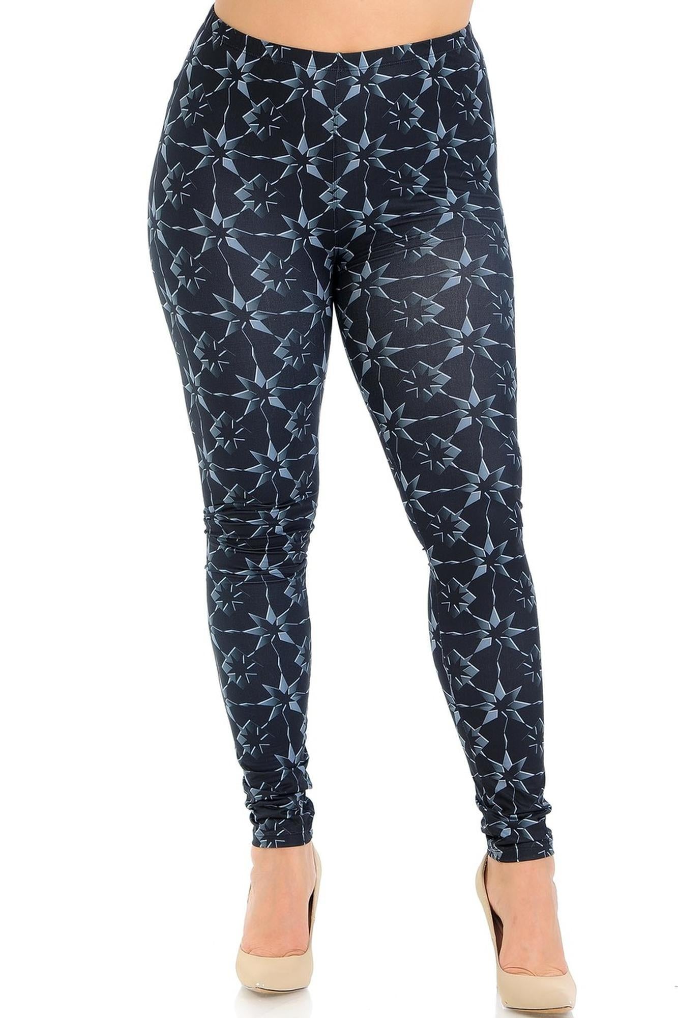 Plus Size - Creamy Soft Women's Laser Print Skin Smoothing Fashion Print Leggings - Metallic Stars