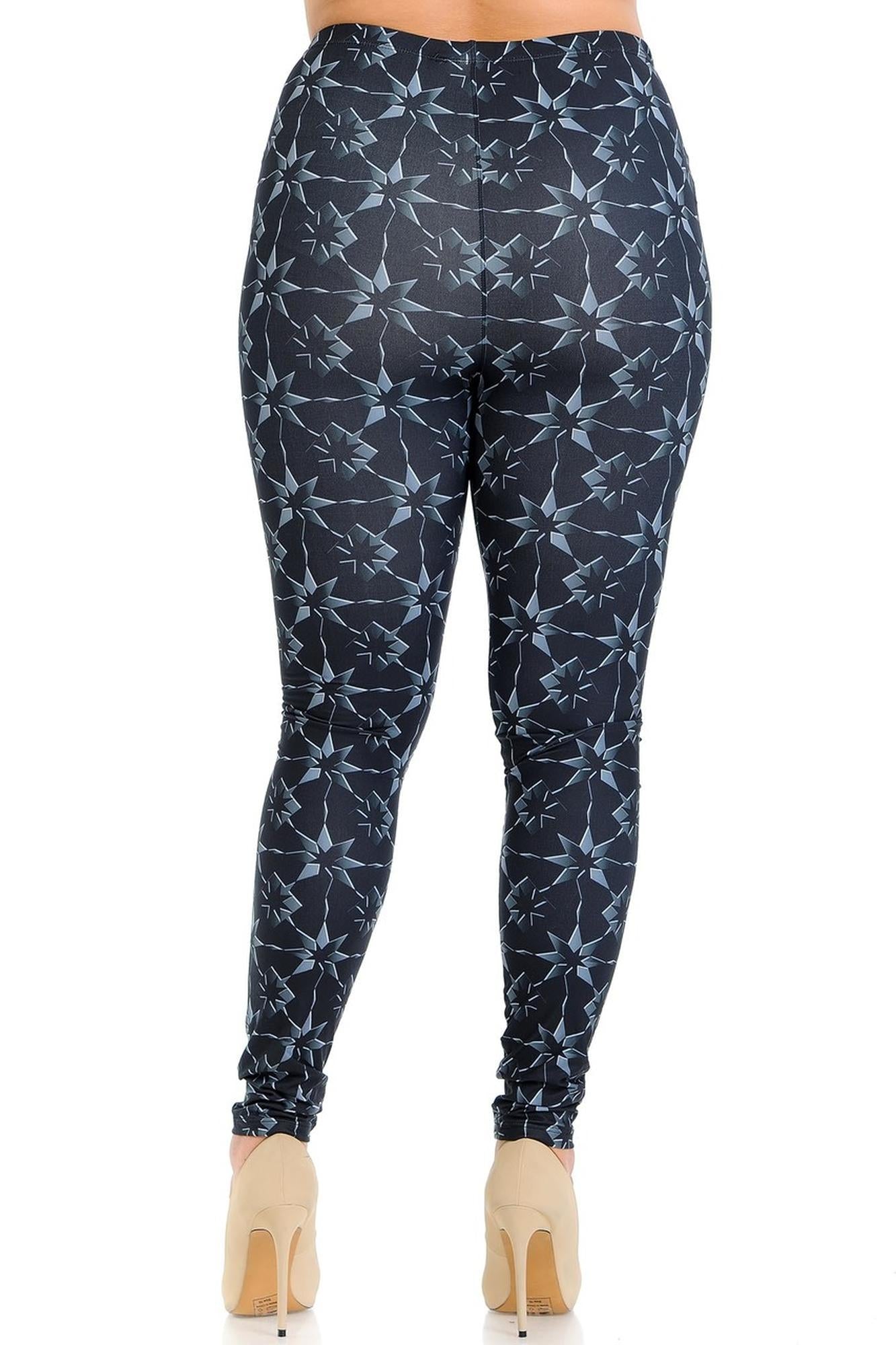 Plus Size - Creamy Soft Women's Laser Print Skin Smoothing Fashion Print Leggings - Metallic Stars