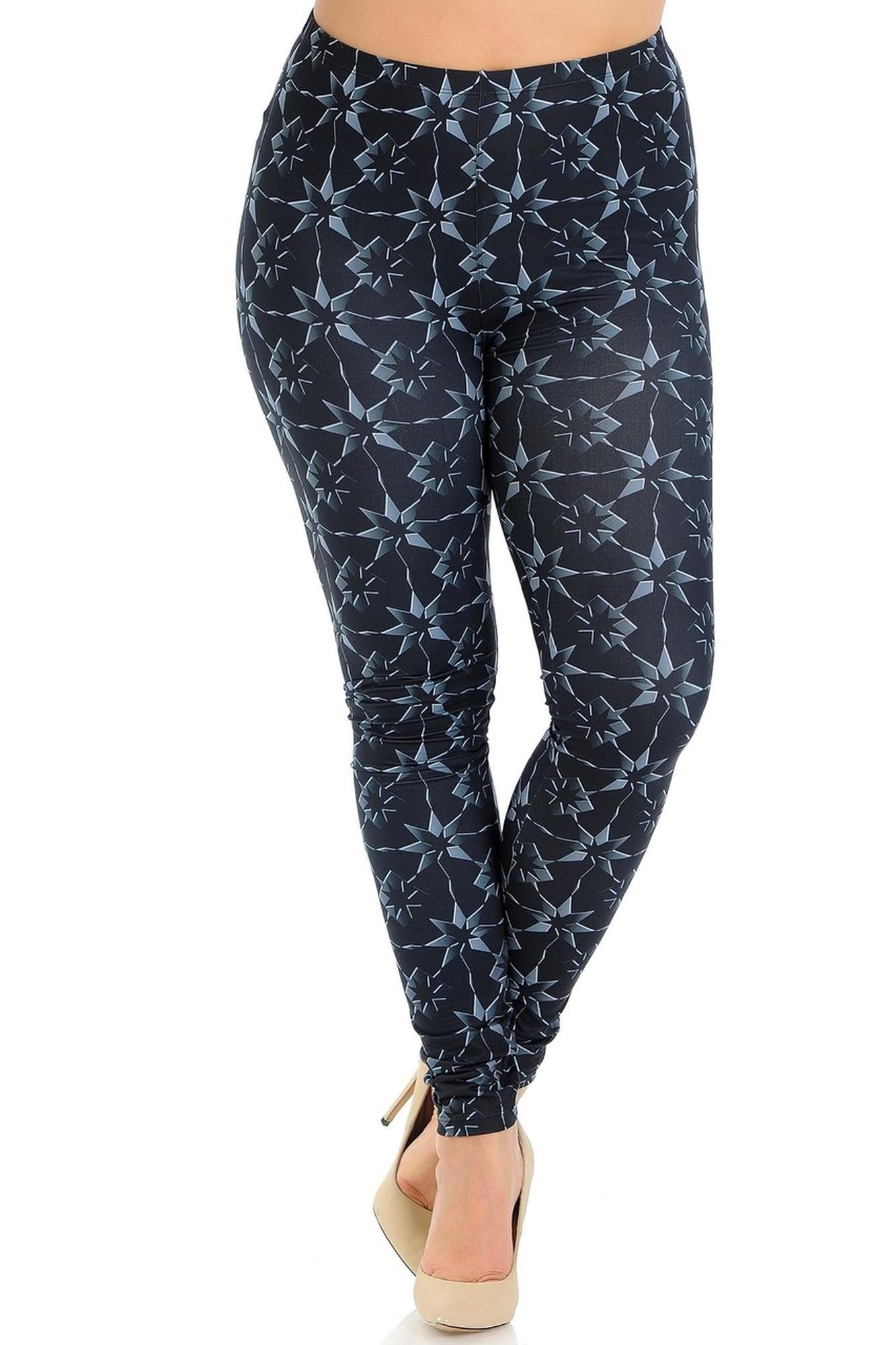 Plus Size - Creamy Soft Women's Laser Print Skin Smoothing Fashion Print Leggings - Metallic Stars