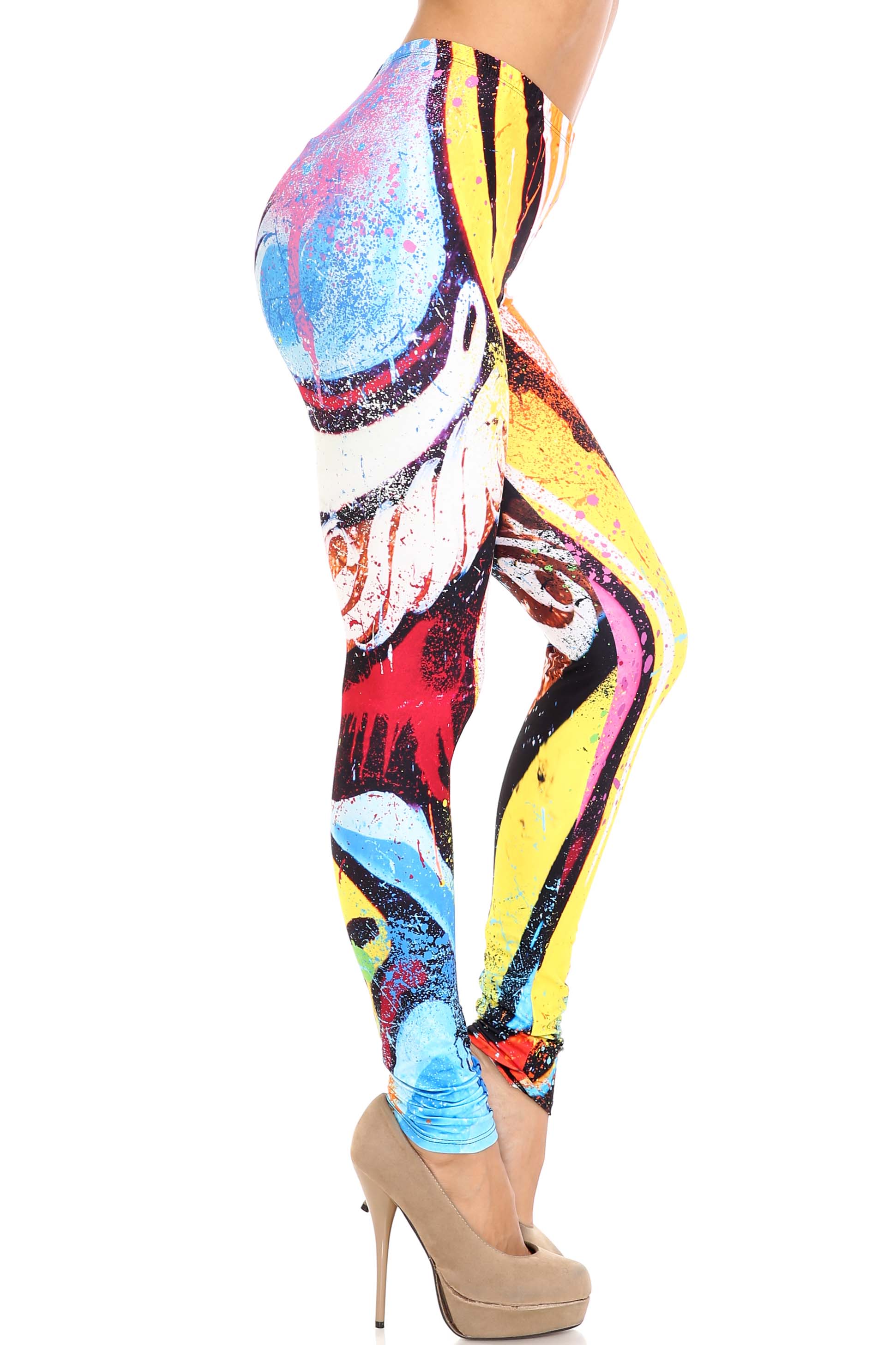 Plus Size - Creamy Soft Women's Laser Print Skin Smoothing Fashion Print Leggings - Colorful Paint Strokes