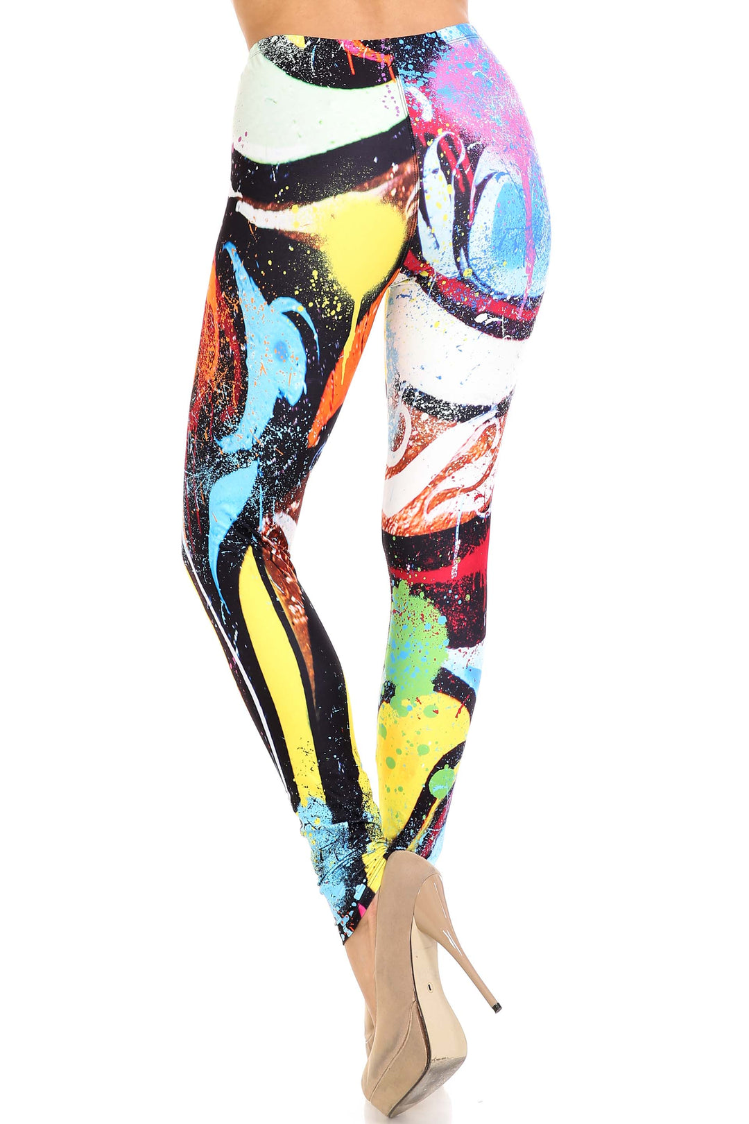 Plus Size - Creamy Soft Women's Laser Print Skin Smoothing Fashion Print Leggings - Colorful Paint Strokes